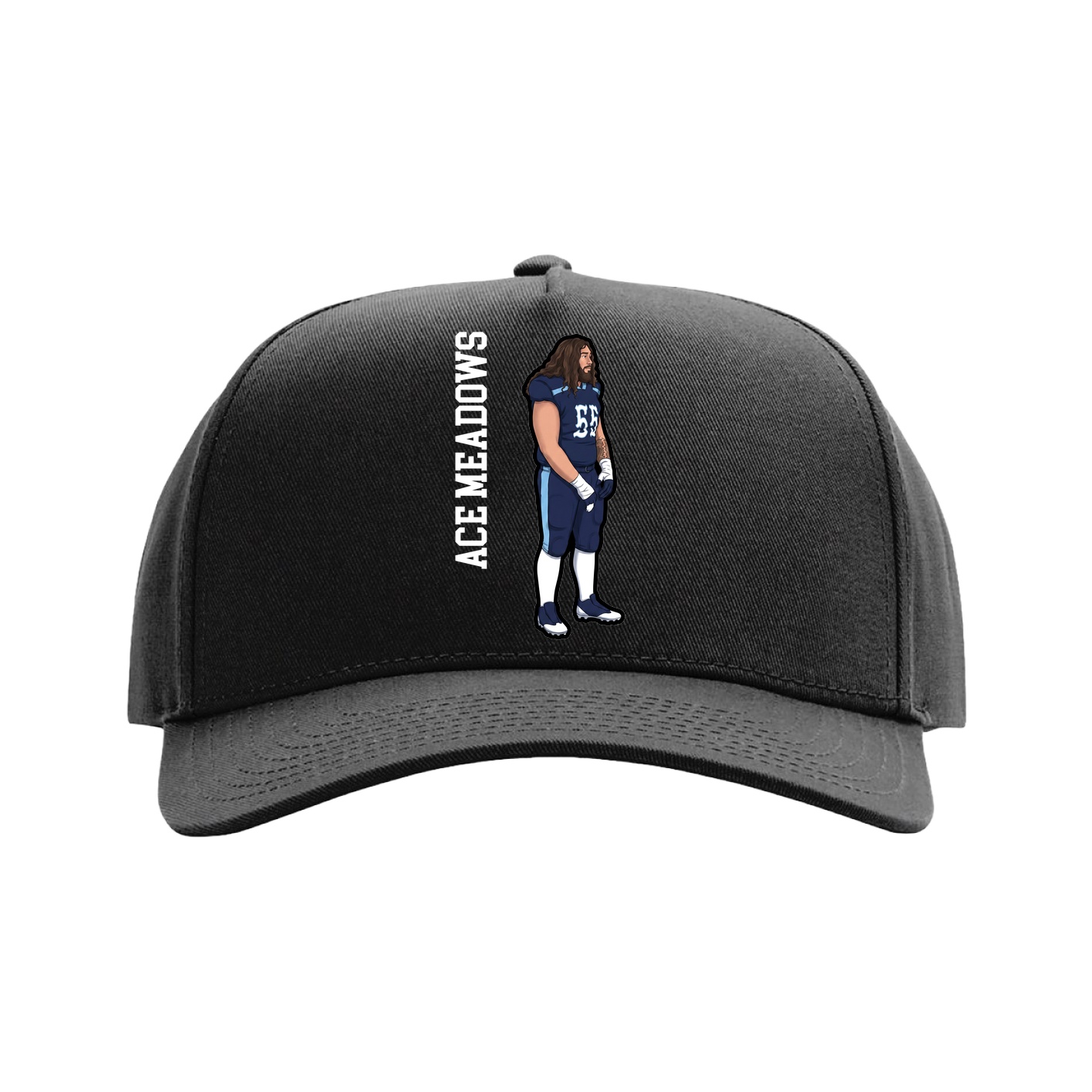 Full Fabric Five-Panel Champ Cap — Name Vertical in Black
