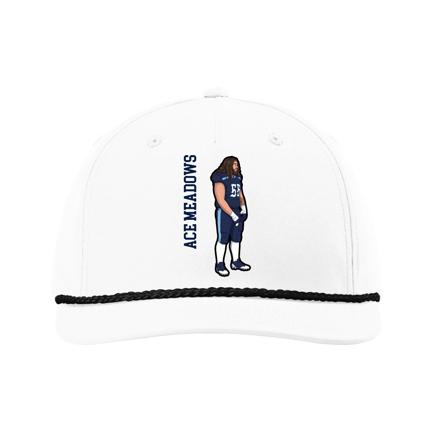 Five-Panel Classic Rope Cap — Name Vertical in White