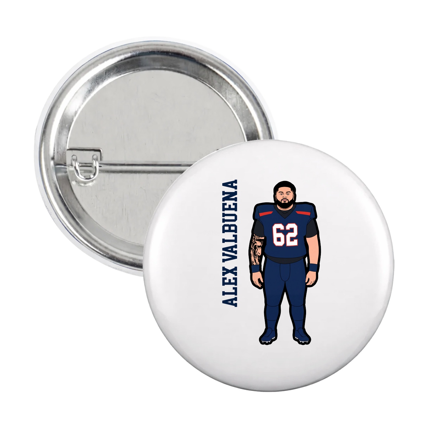 Game Day Button — Name Vertical in White
