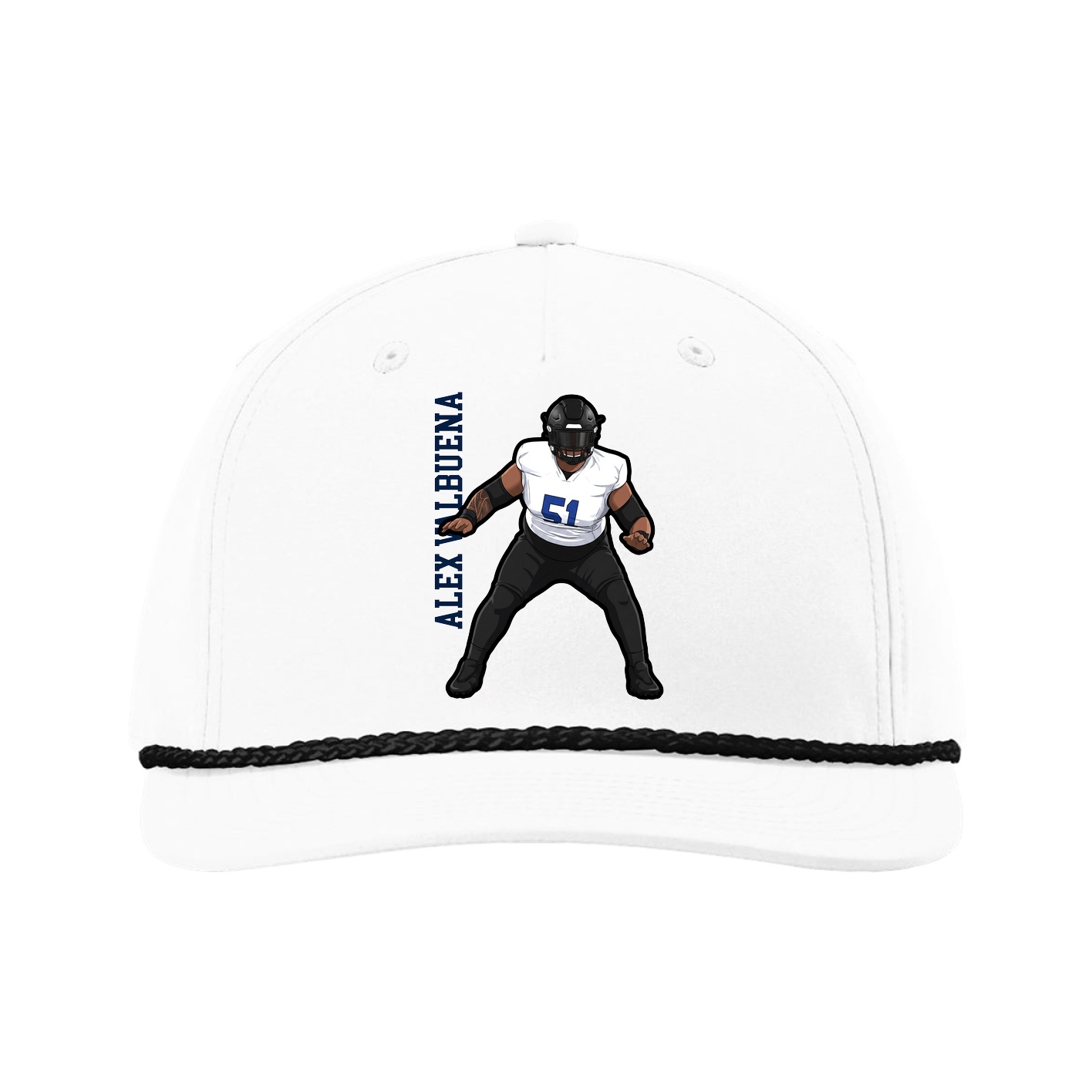 Five-Panel Classic Rope Cap — Name Vertical in White