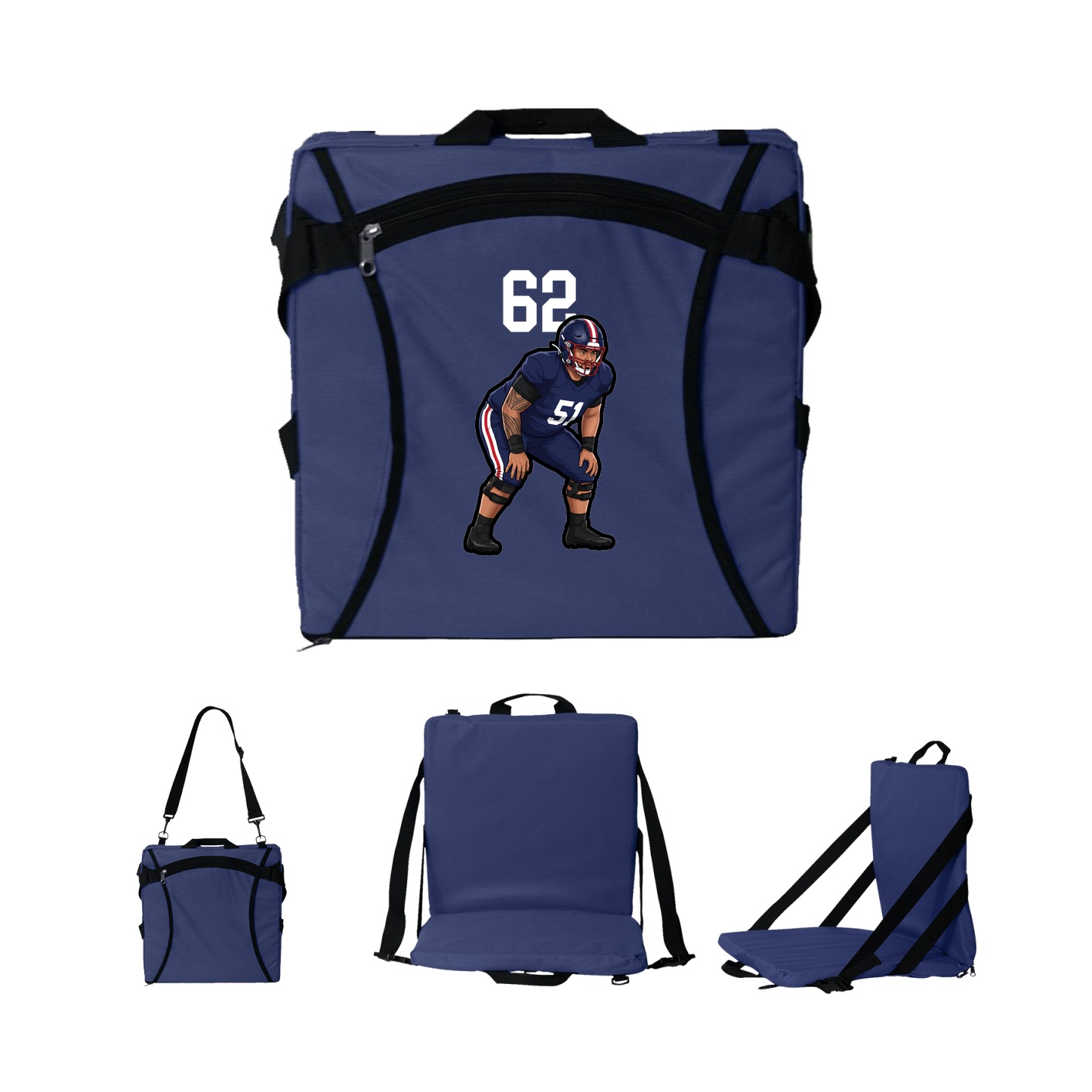Folding Stadium Seat — Number Top in Navy