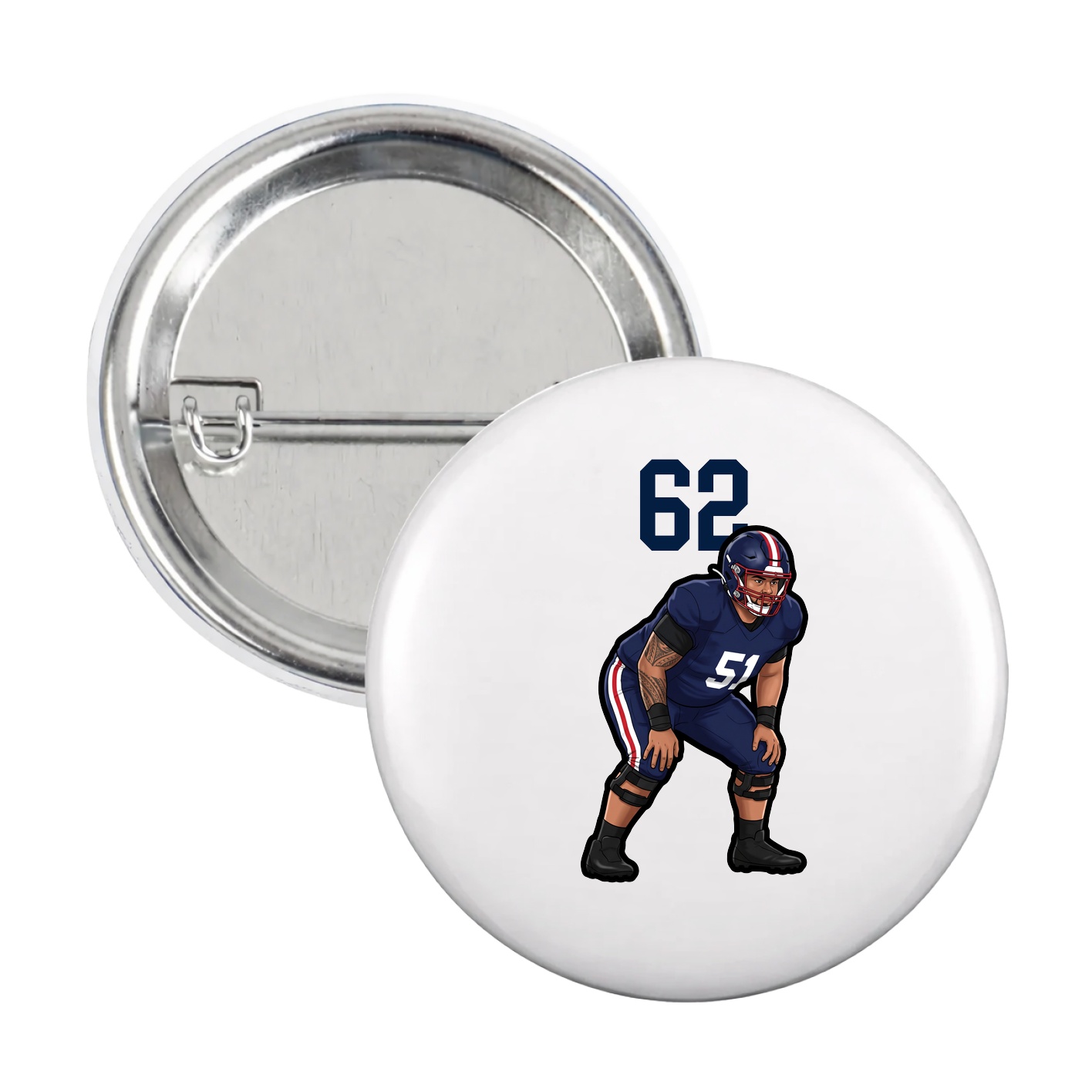 Game Day Button — Number Top in White