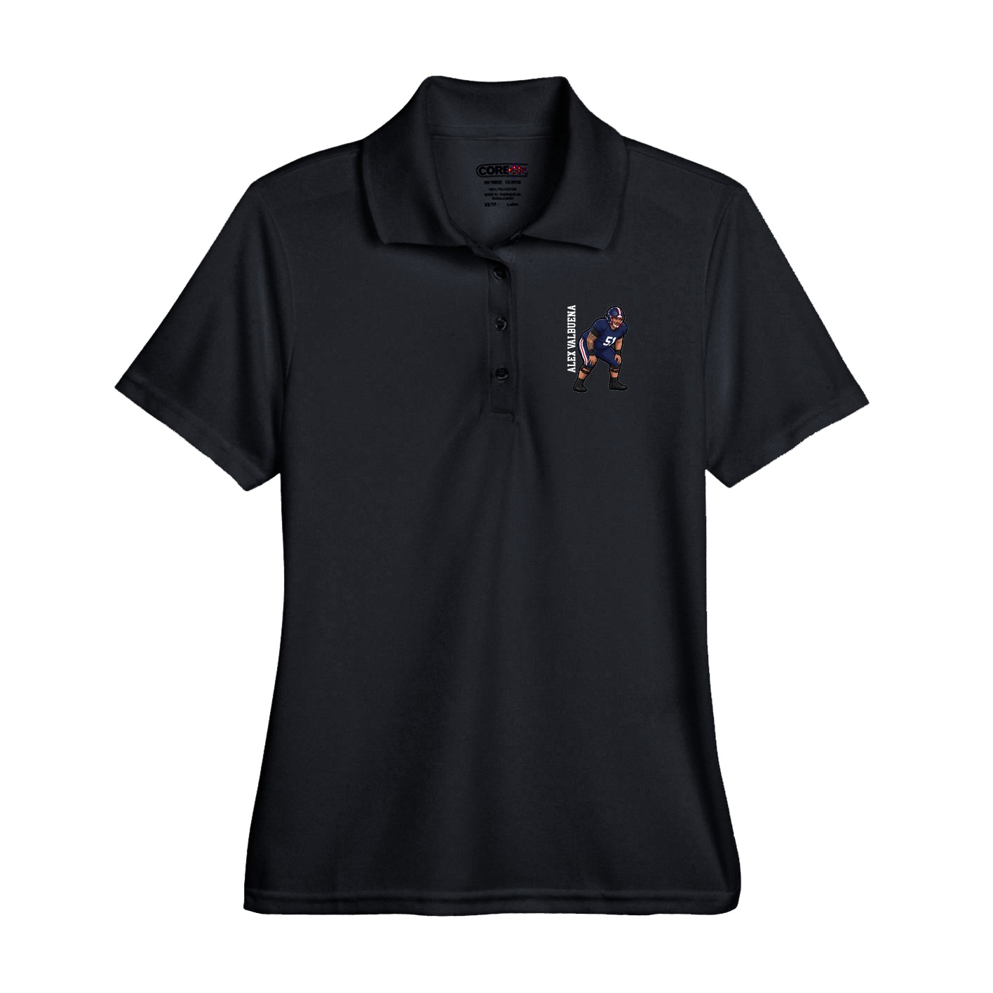 Performance Polo — Name Vertical in Black