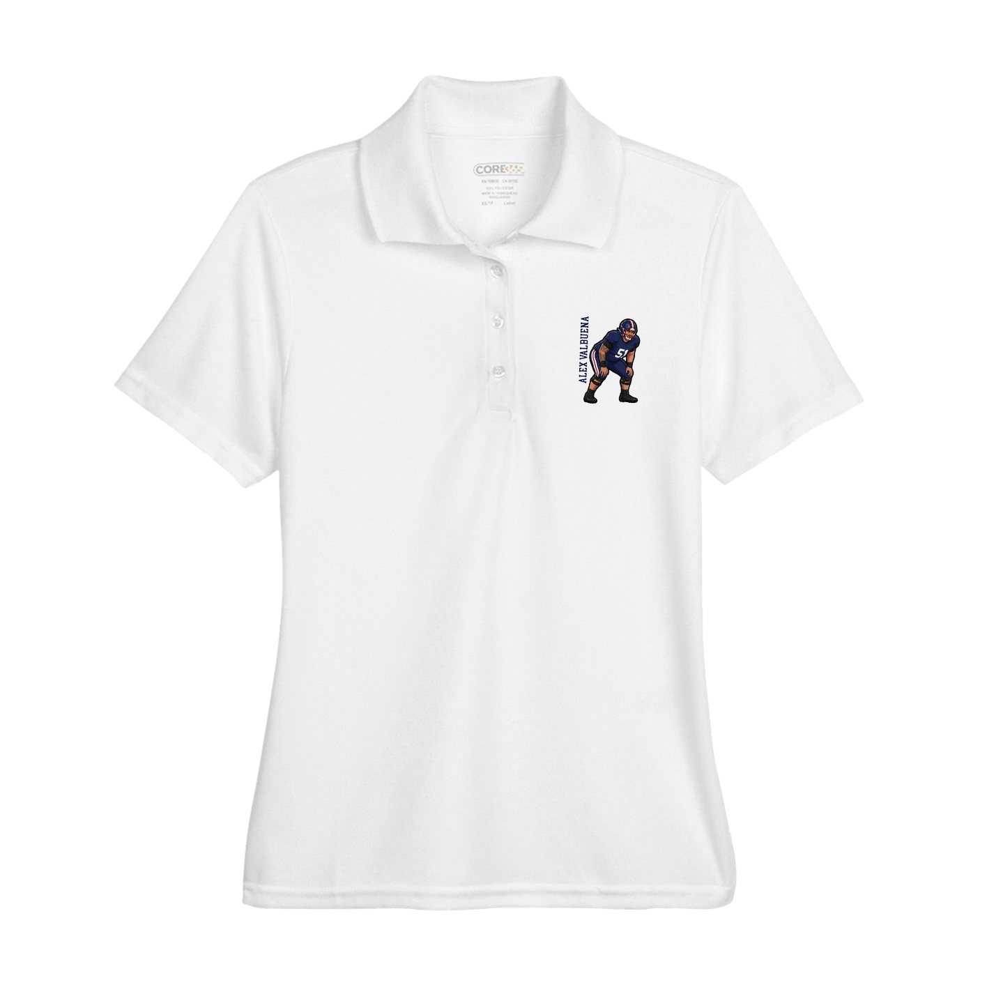 Womens Performance Polo — Name Vertical in White