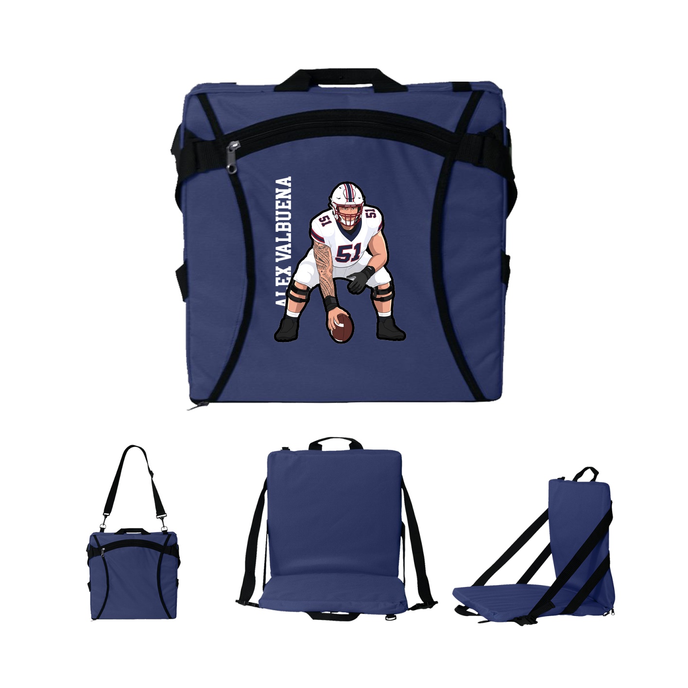 Folding Stadium Seat — Name Vertical in Navy