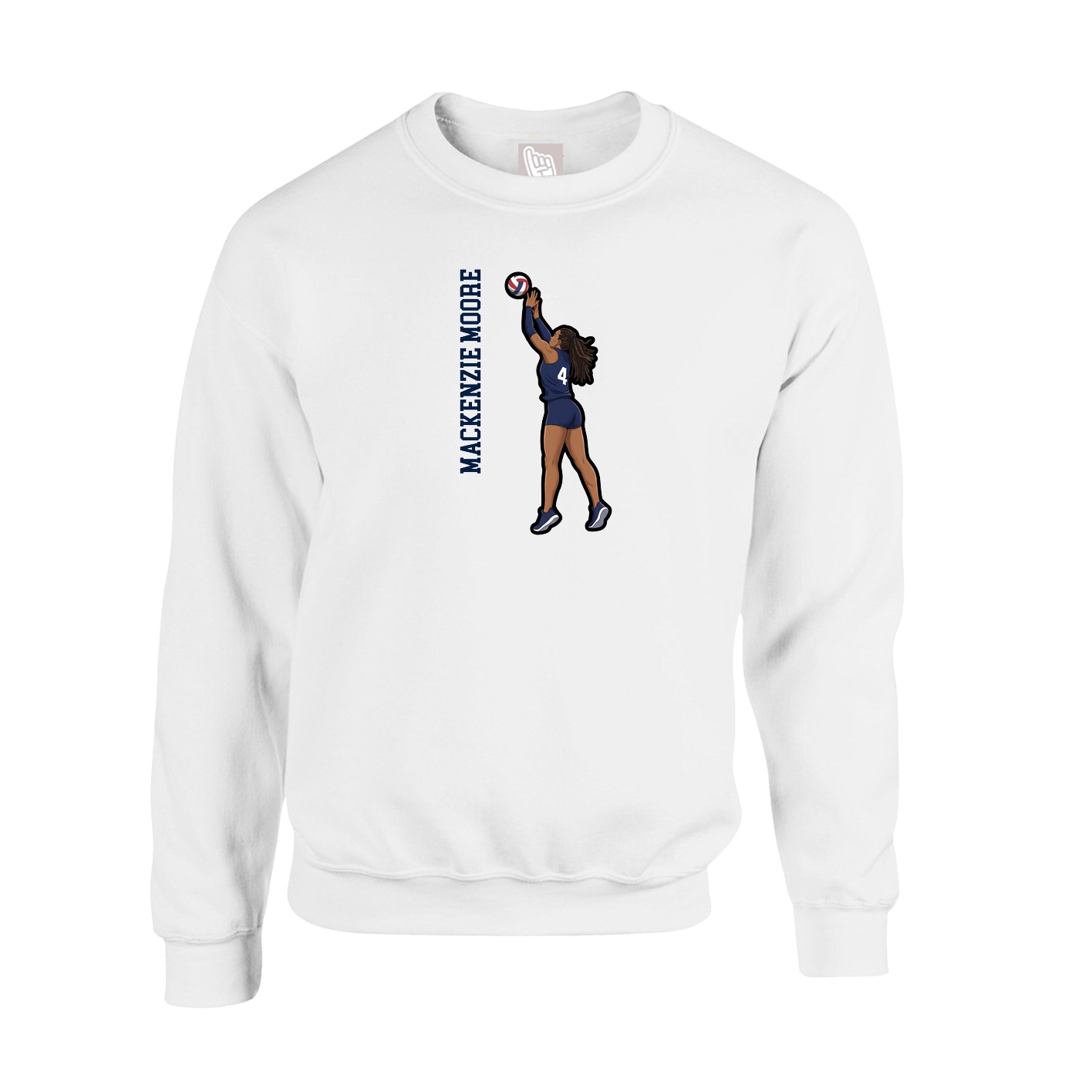 Fleece Crew — Name Vertical in White