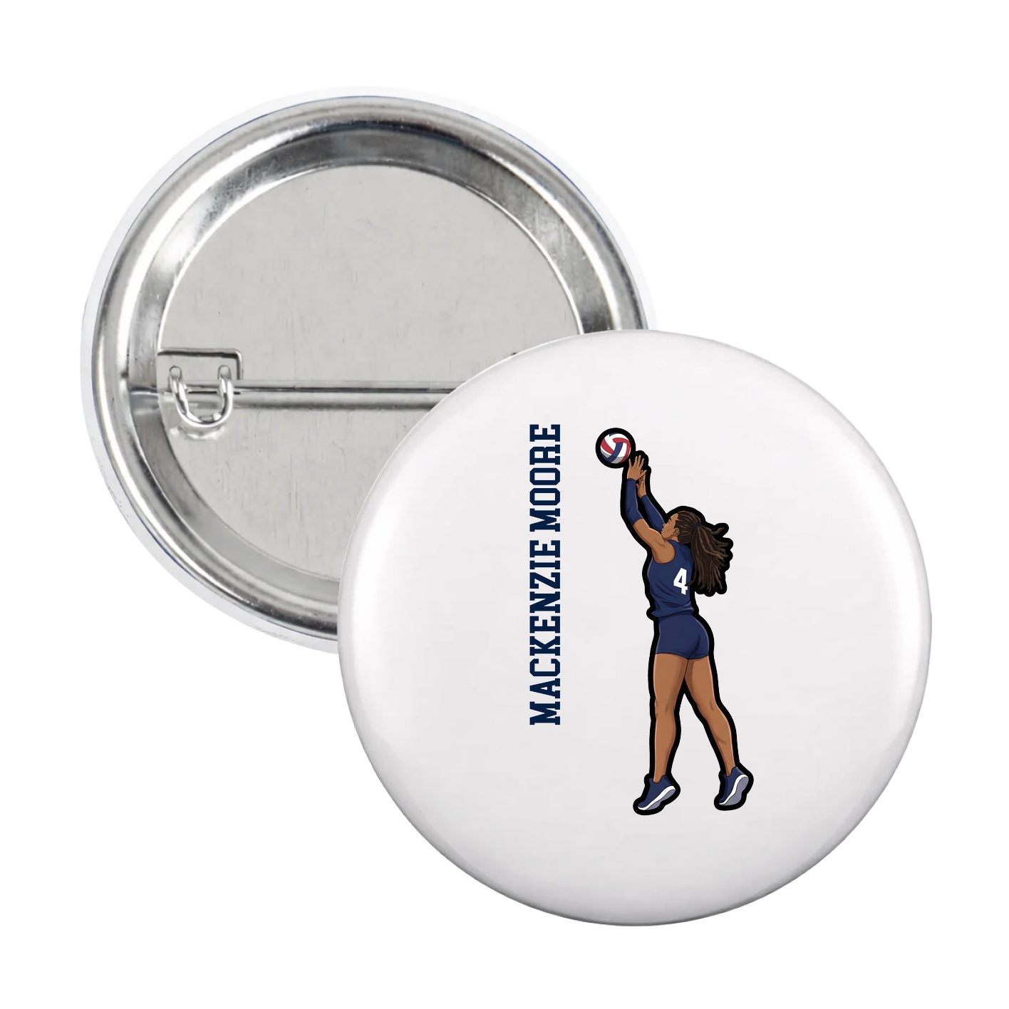 Game Day Button — Name Vertical in White