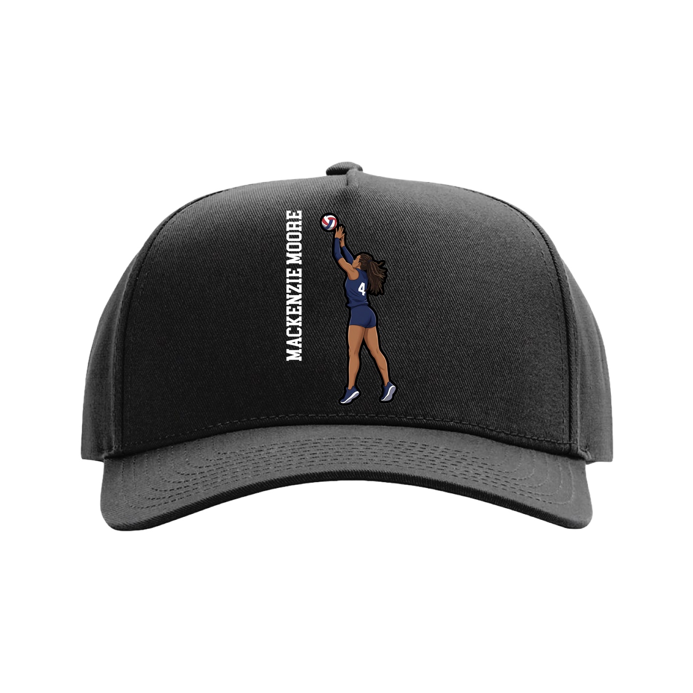 Full Fabric Five-Panel Champ Cap — Name Vertical in Black