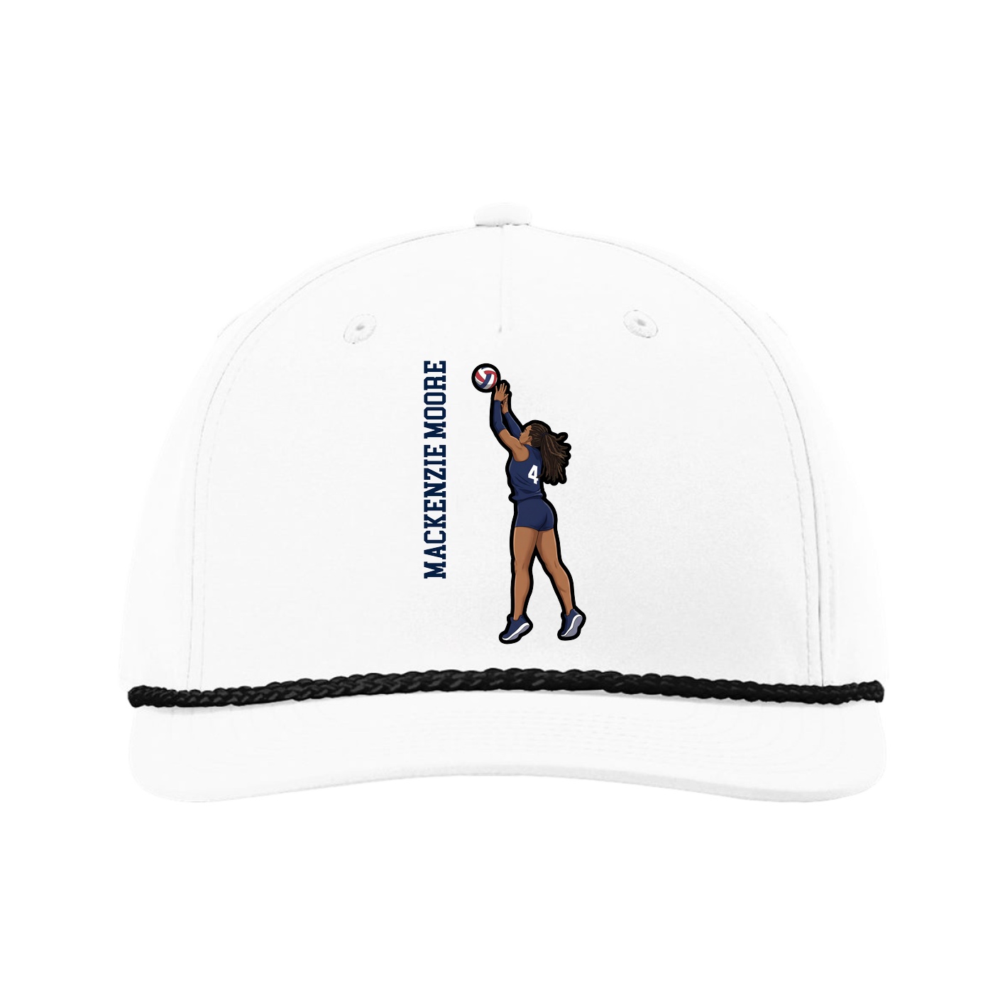 Five-Panel Classic Rope Cap — Name Vertical in White