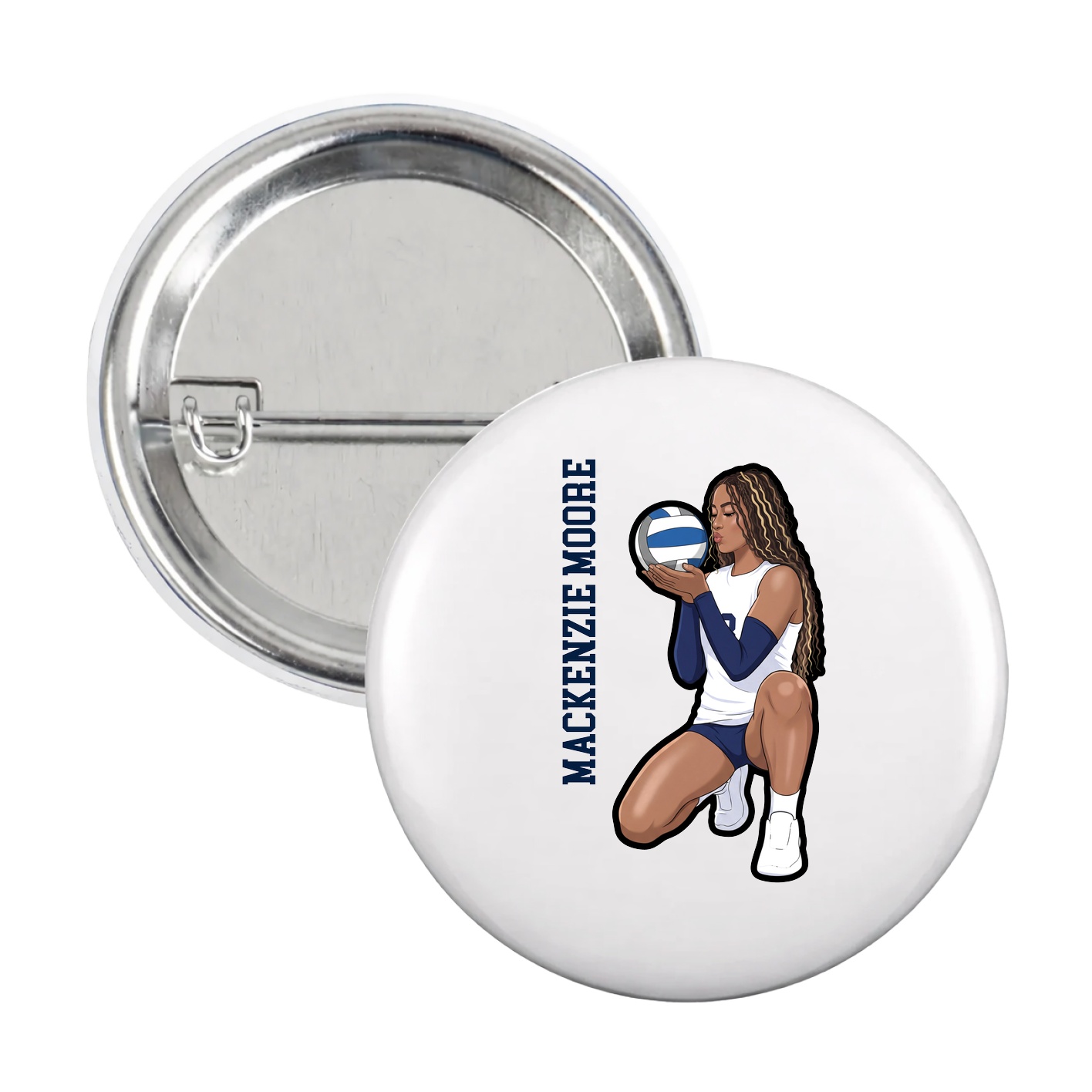 Game Day Button — Name Vertical in White