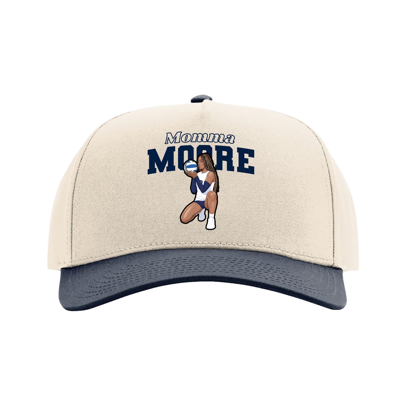 Full Fabric Five-Panel Champ Cap — Mothers Day Block in Cream/Navy