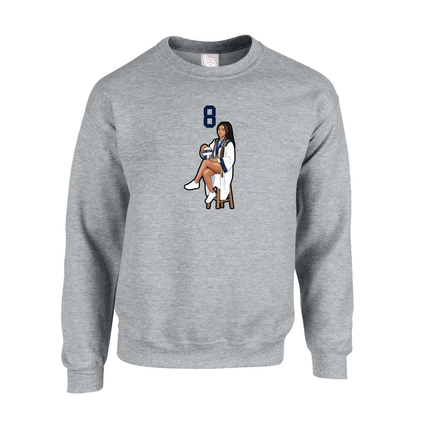 Fleece Crew — Number Top in Grey