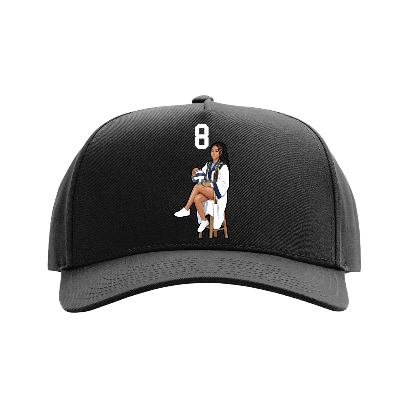 Full Fabric Five-Panel Champ Cap — Number Top in Black