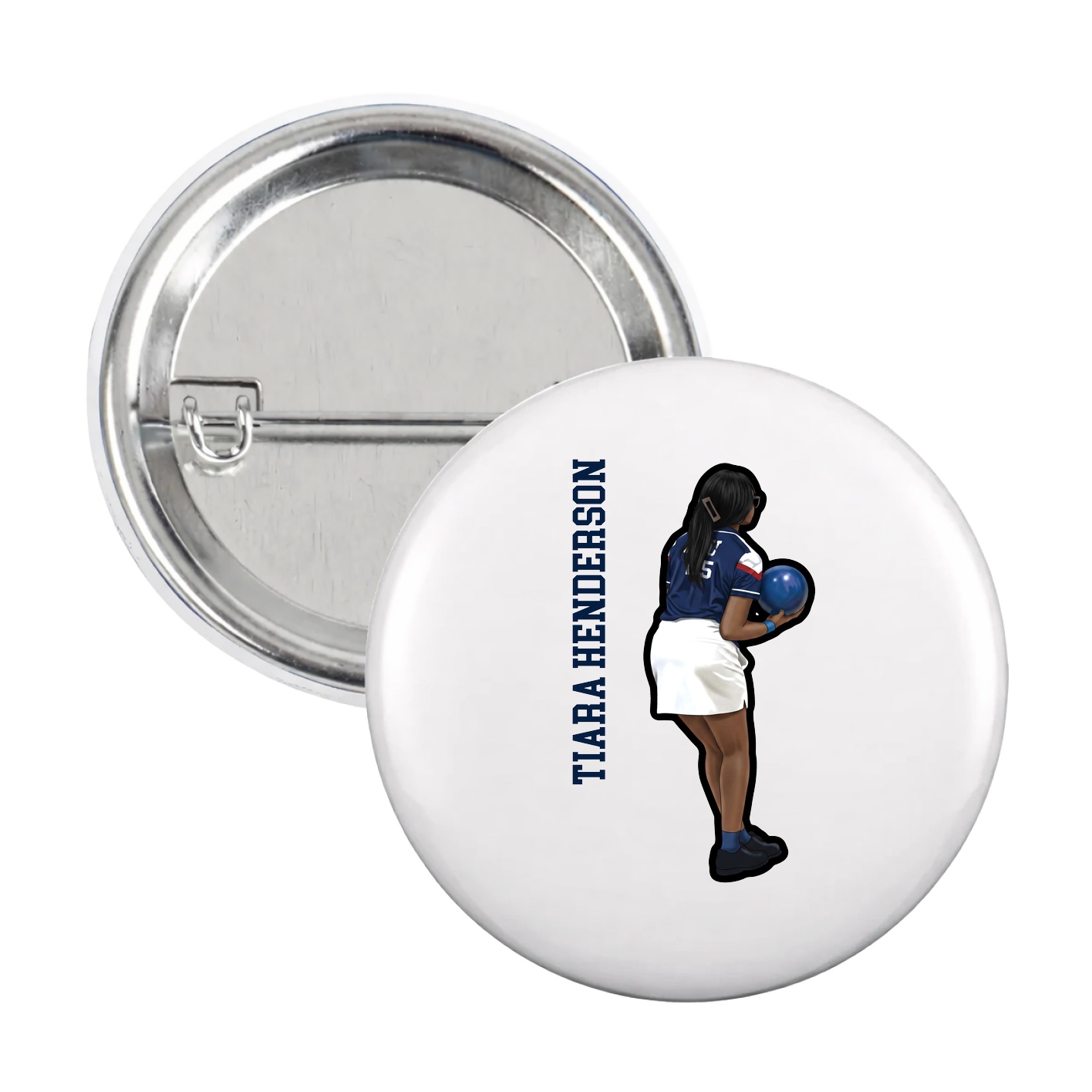 Game Day Button — Name Vertical in White