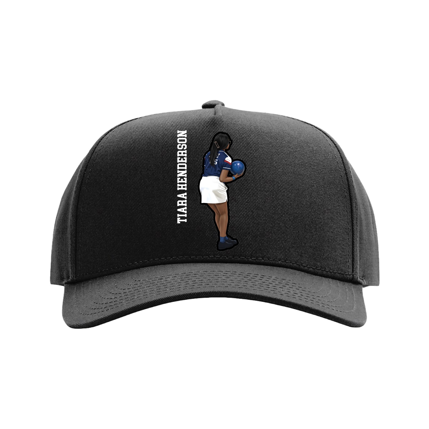 Full Fabric Five-Panel Champ Cap — Name Vertical in Black