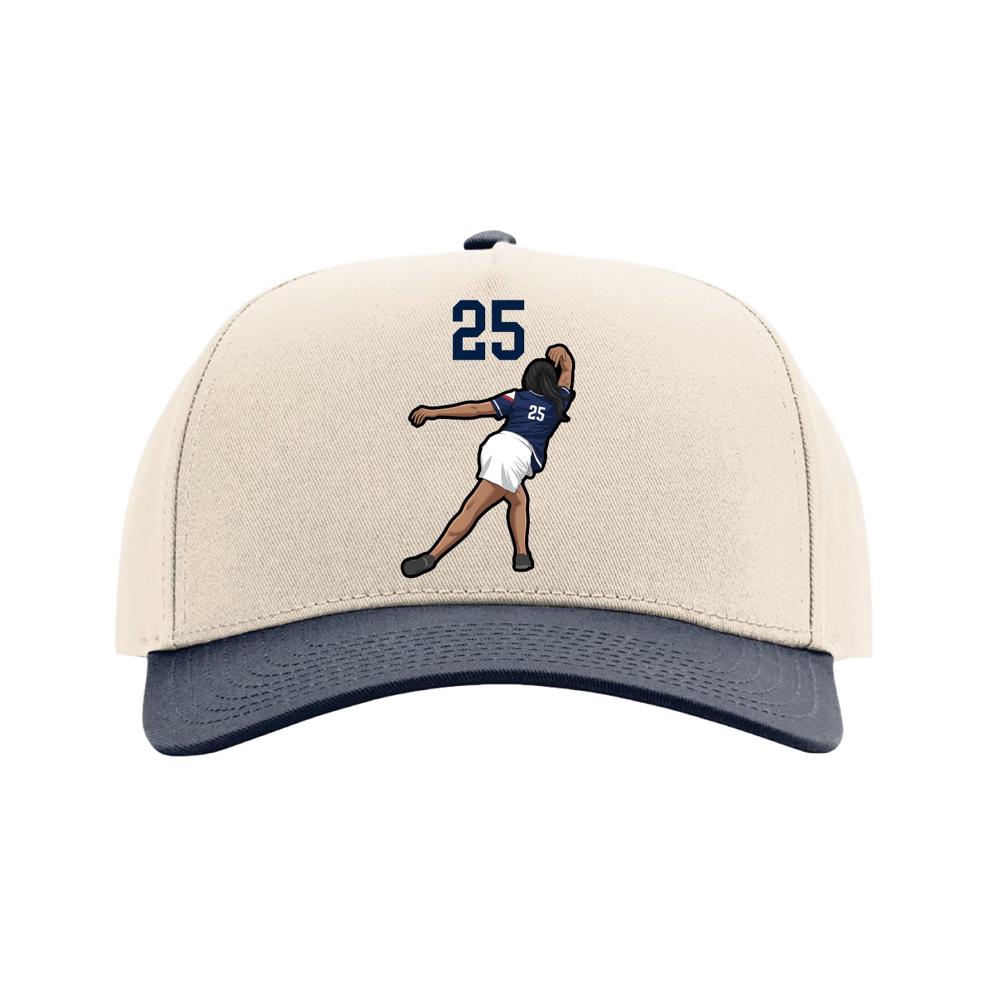 Full Fabric Five-Panel Champ Cap — Number Top in Cream/Navy