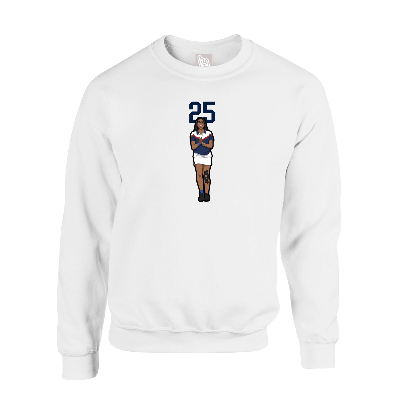 Fleece Crew — Number Top in White