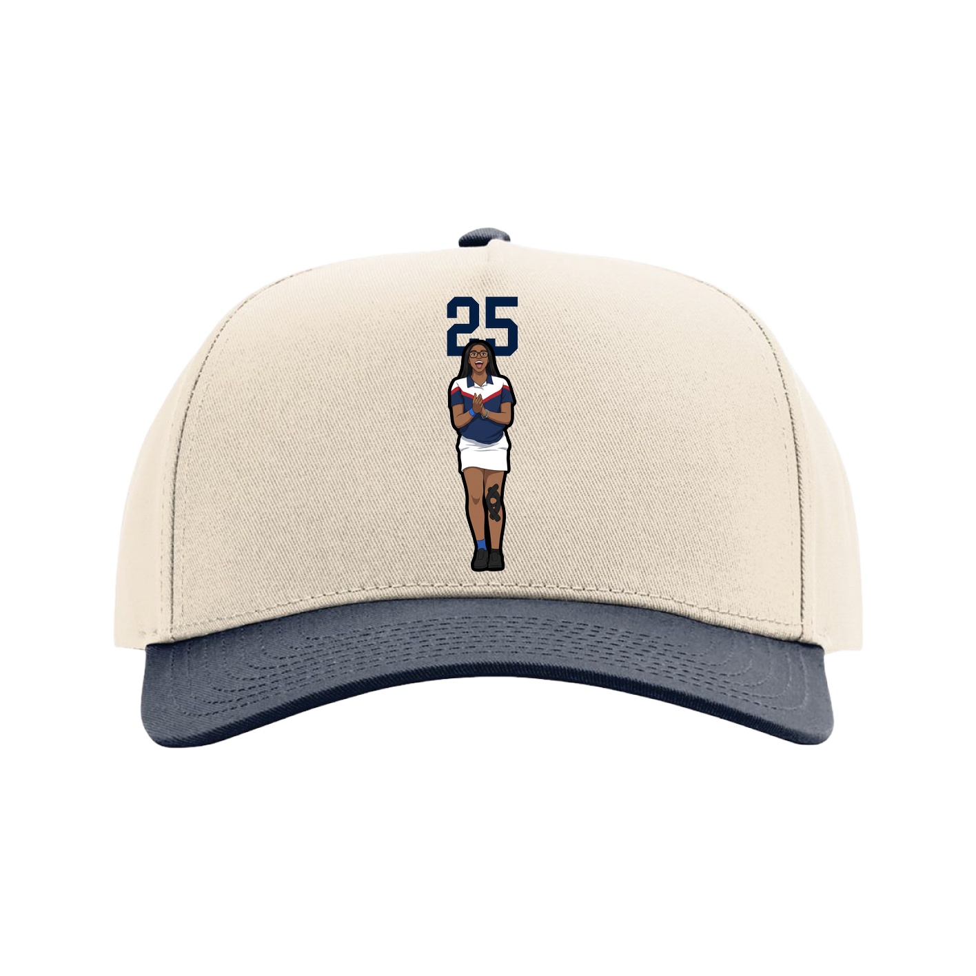 Full Fabric Five-Panel Champ Cap — Number Top in Cream/Navy