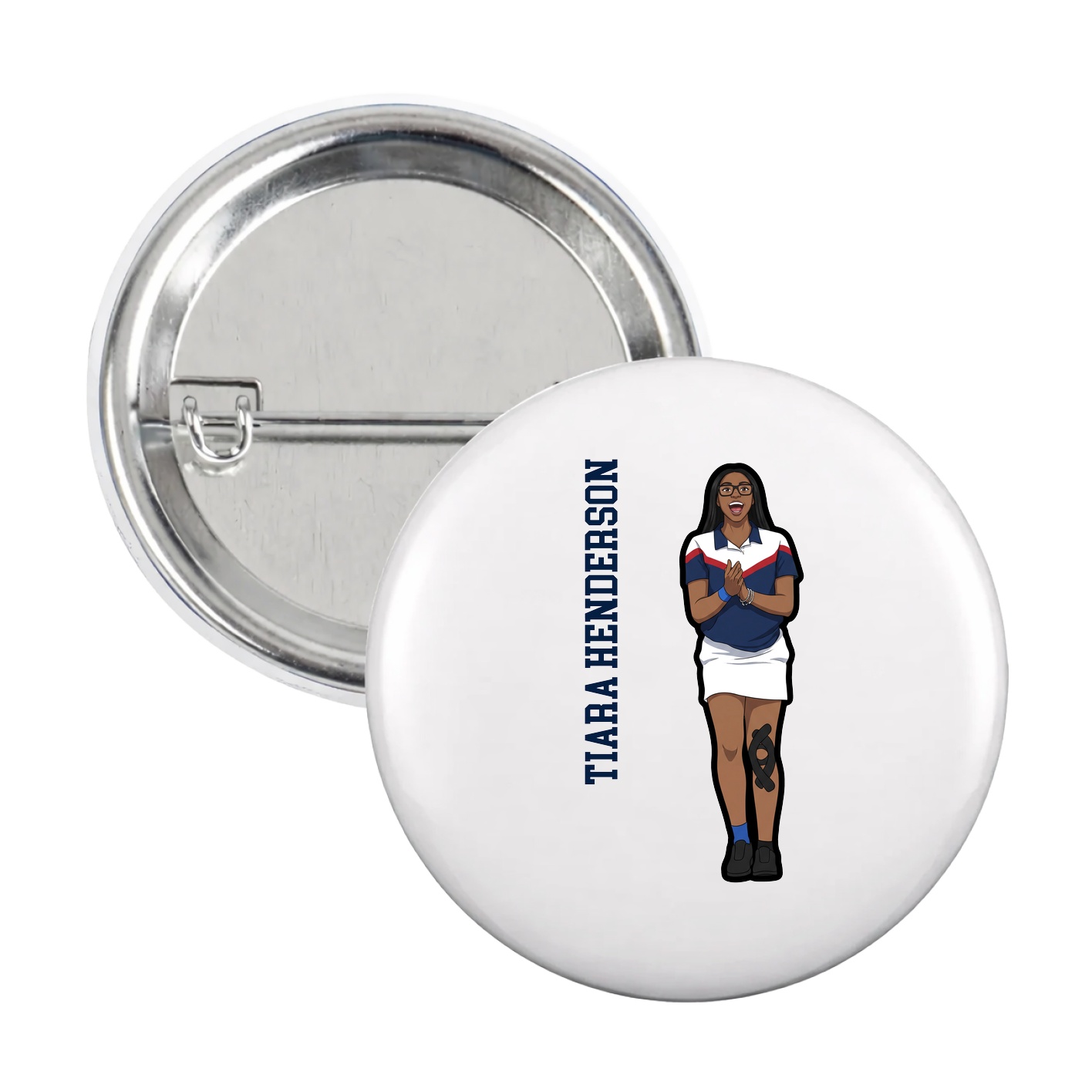Game Day Button — Name Vertical in White