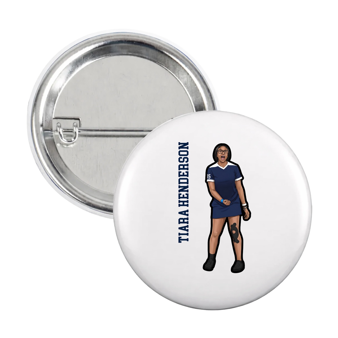 Game Day Button — Name Vertical in White