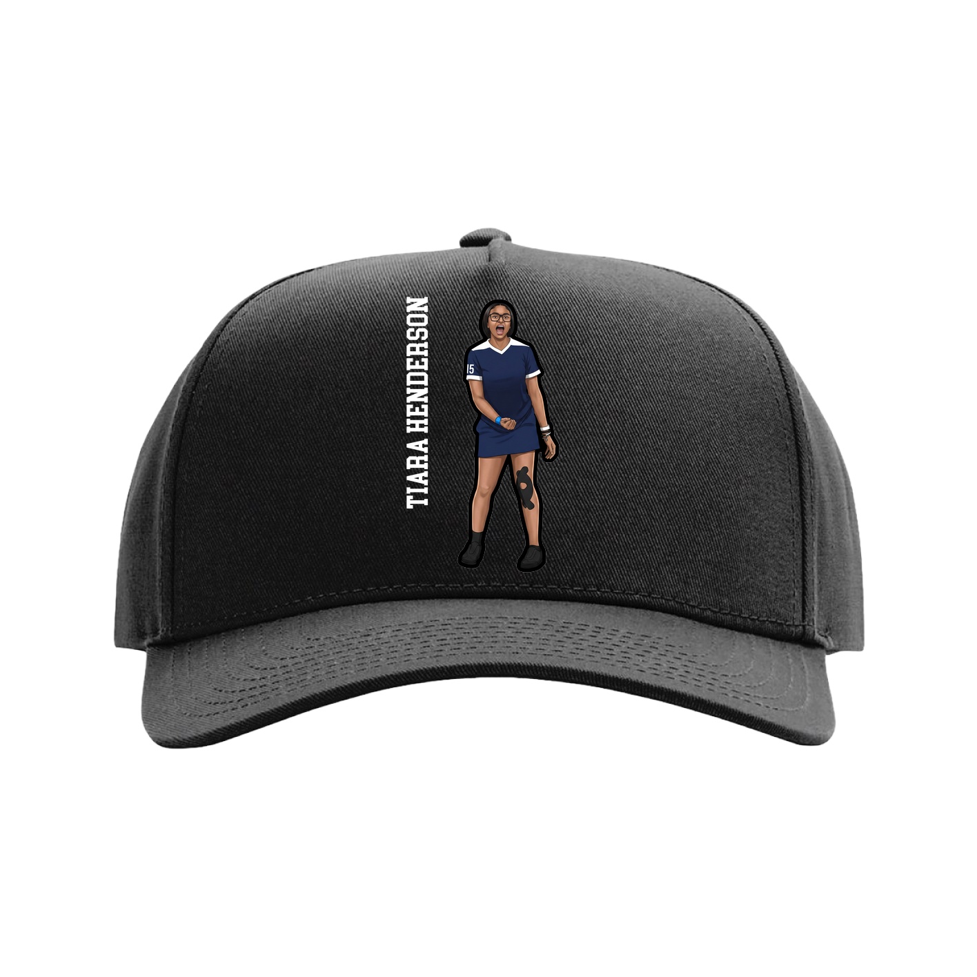Full Fabric Five-Panel Champ Cap — Name Vertical in Black