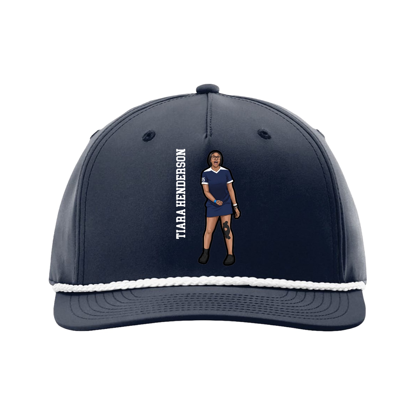 Five-Panel Classic Rope Cap — Name Vertical in Navy