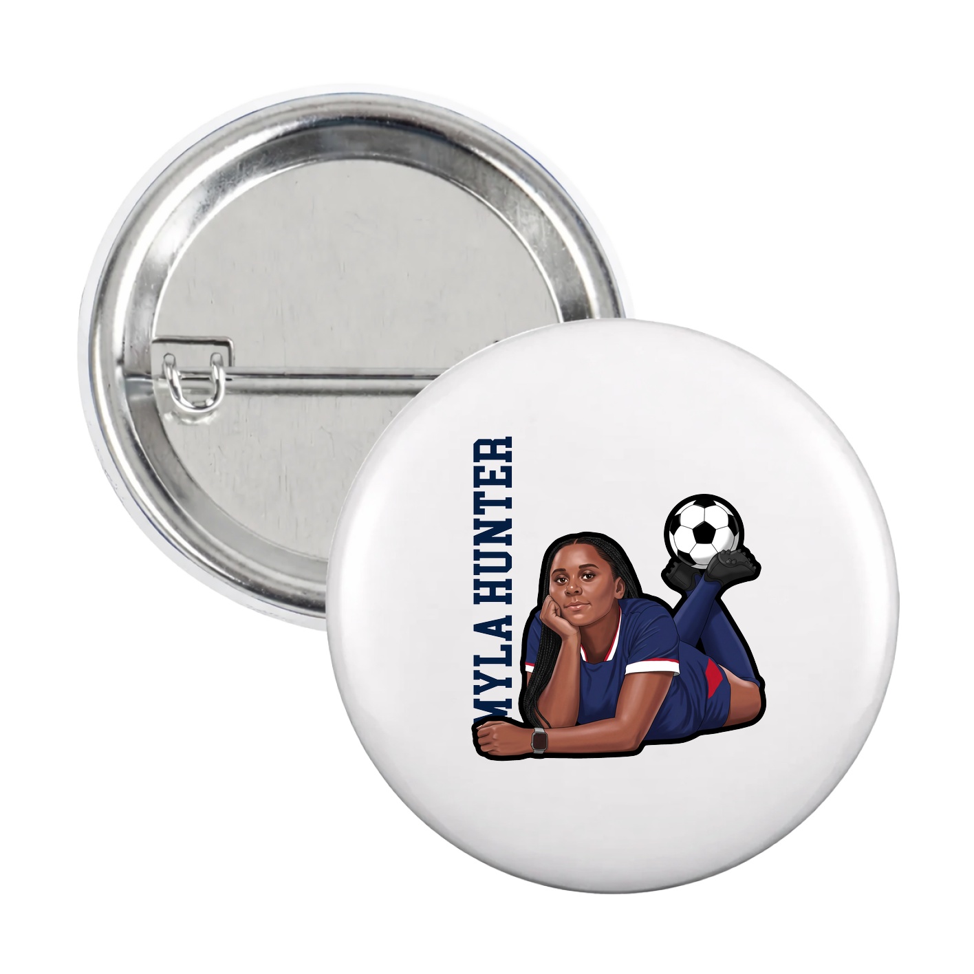 Game Day Button — Name Vertical in White