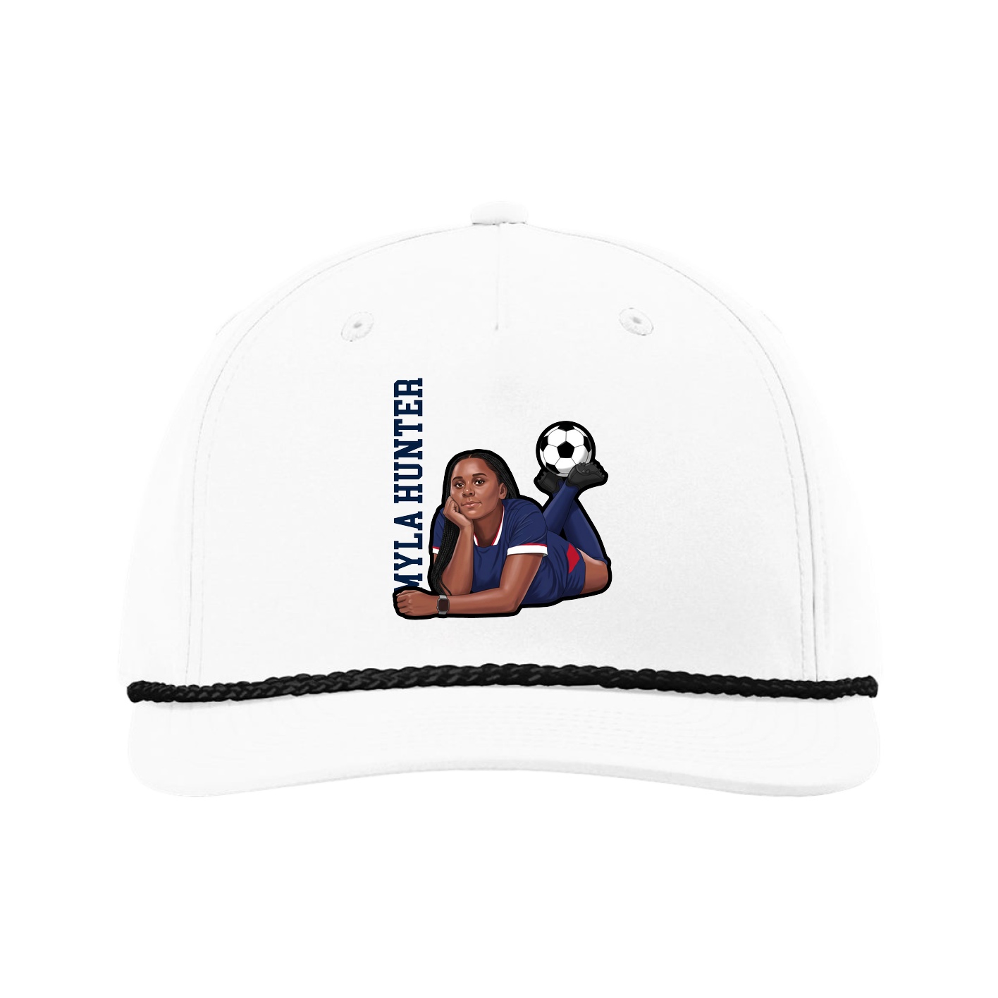 Five-Panel Classic Rope Cap — Name Vertical in White