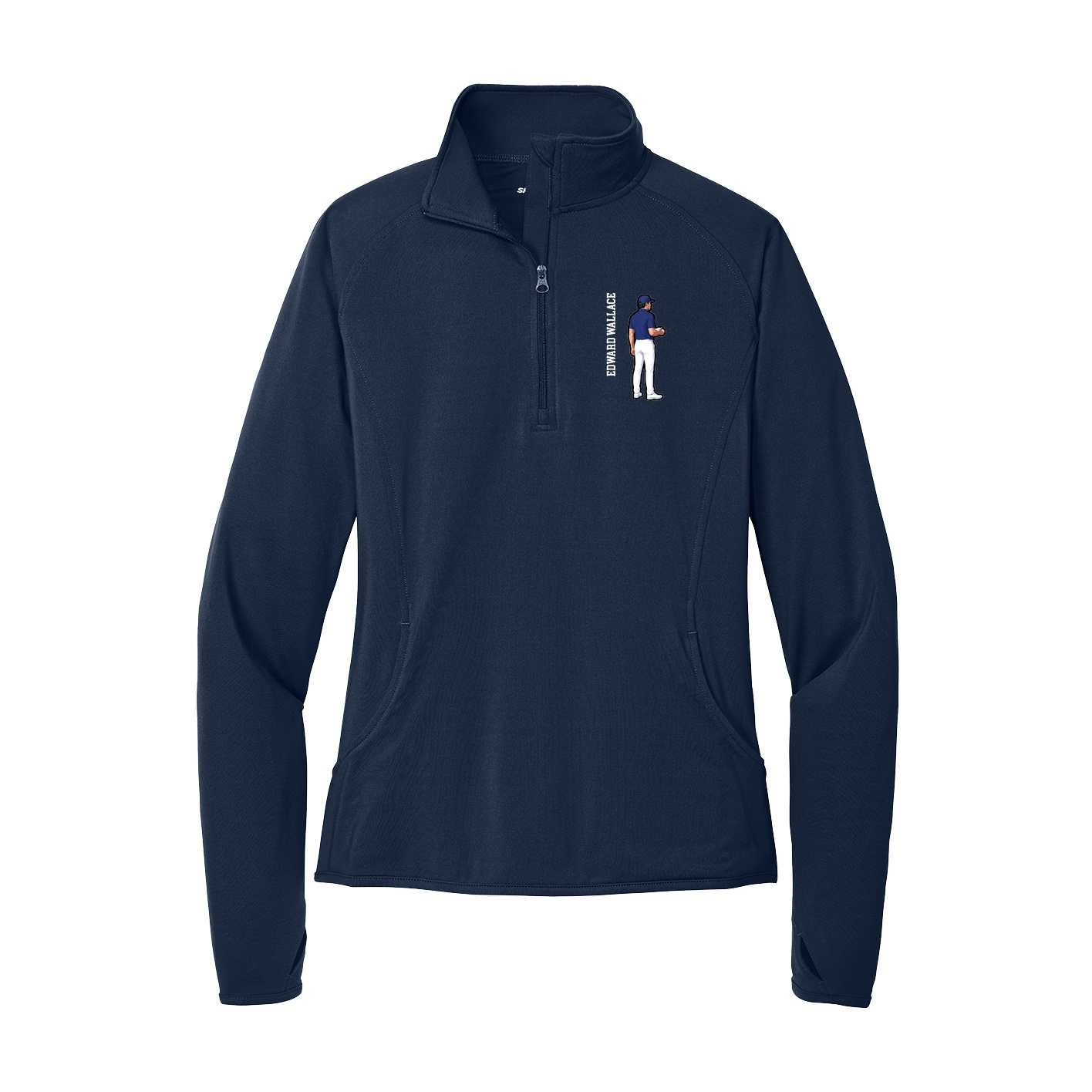 Women's Q-Zip Pullover — Name Vertical in Navy