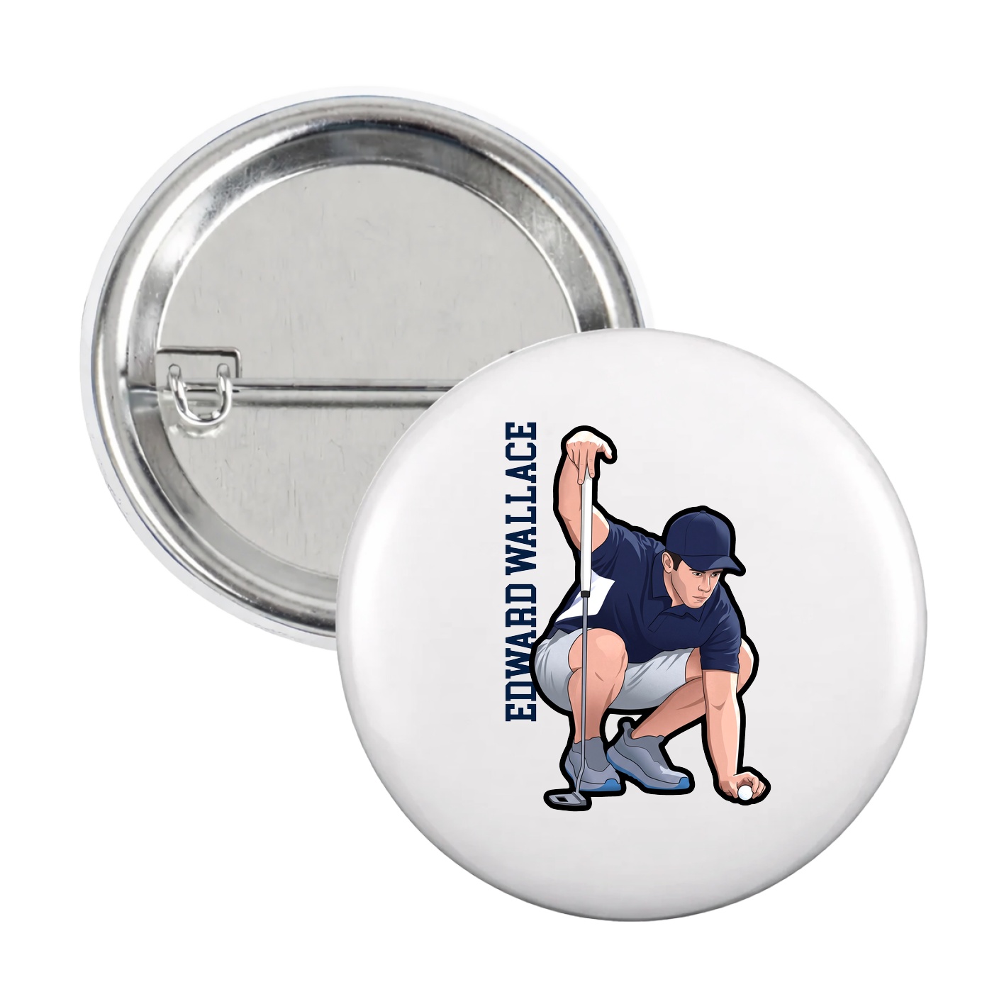 Game Day Button — Name Vertical in White