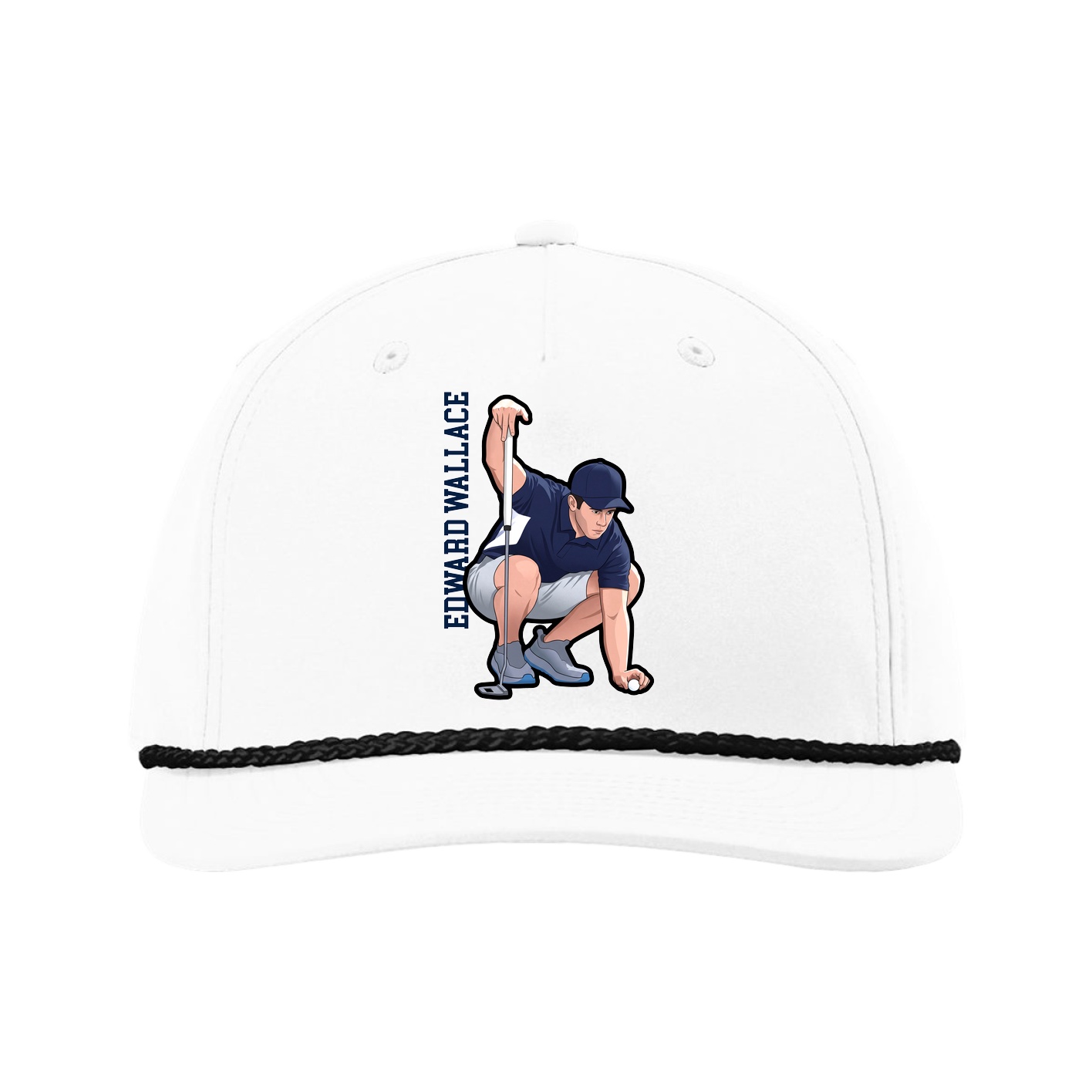 Five-Panel Classic Rope Cap — Name Vertical in White