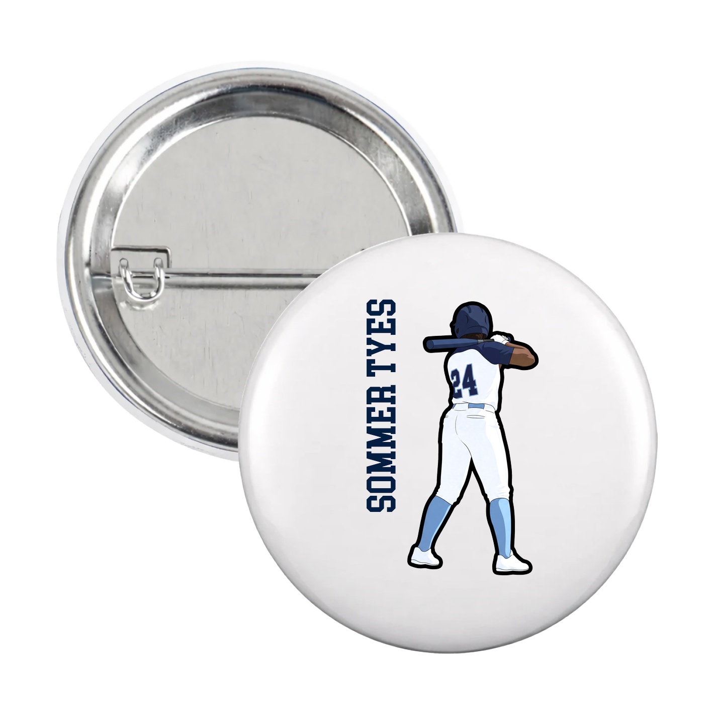 Game Day Button — Name Vertical in White