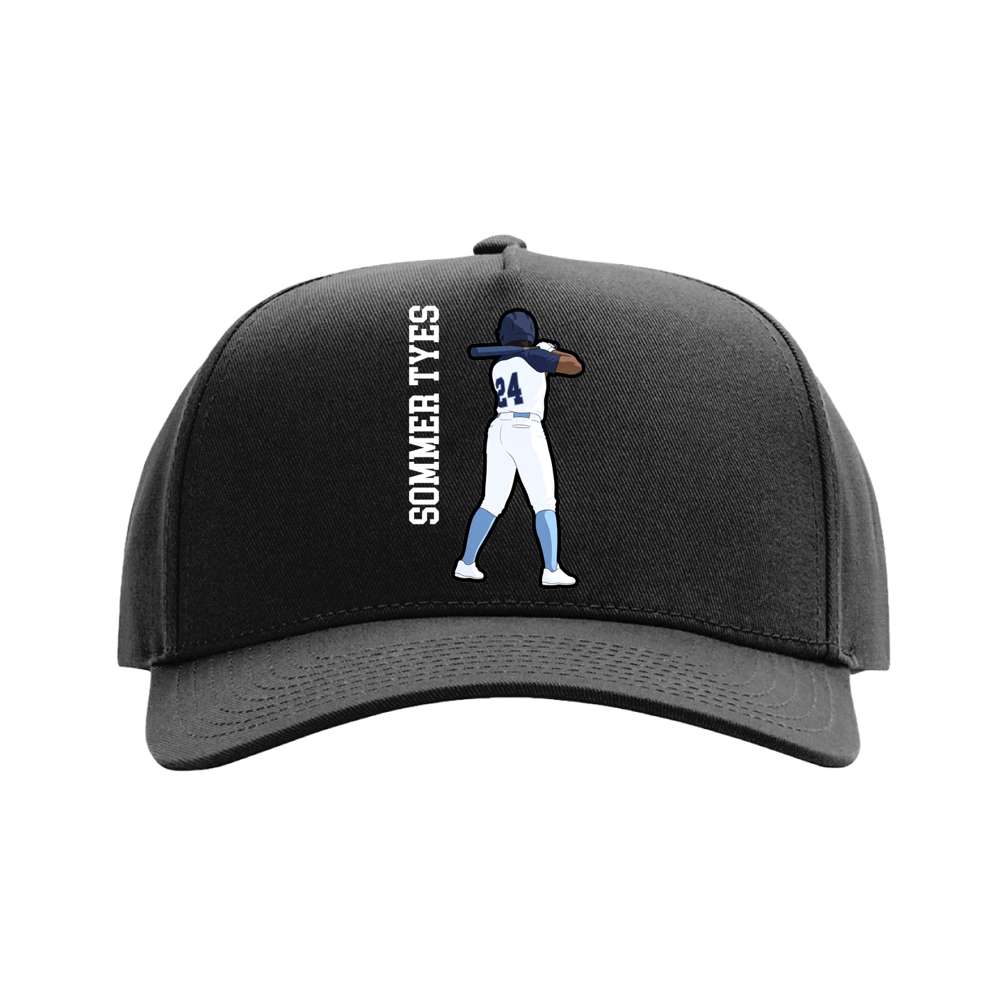 Full Fabric Five-Panel Champ Cap — Name Vertical in Black