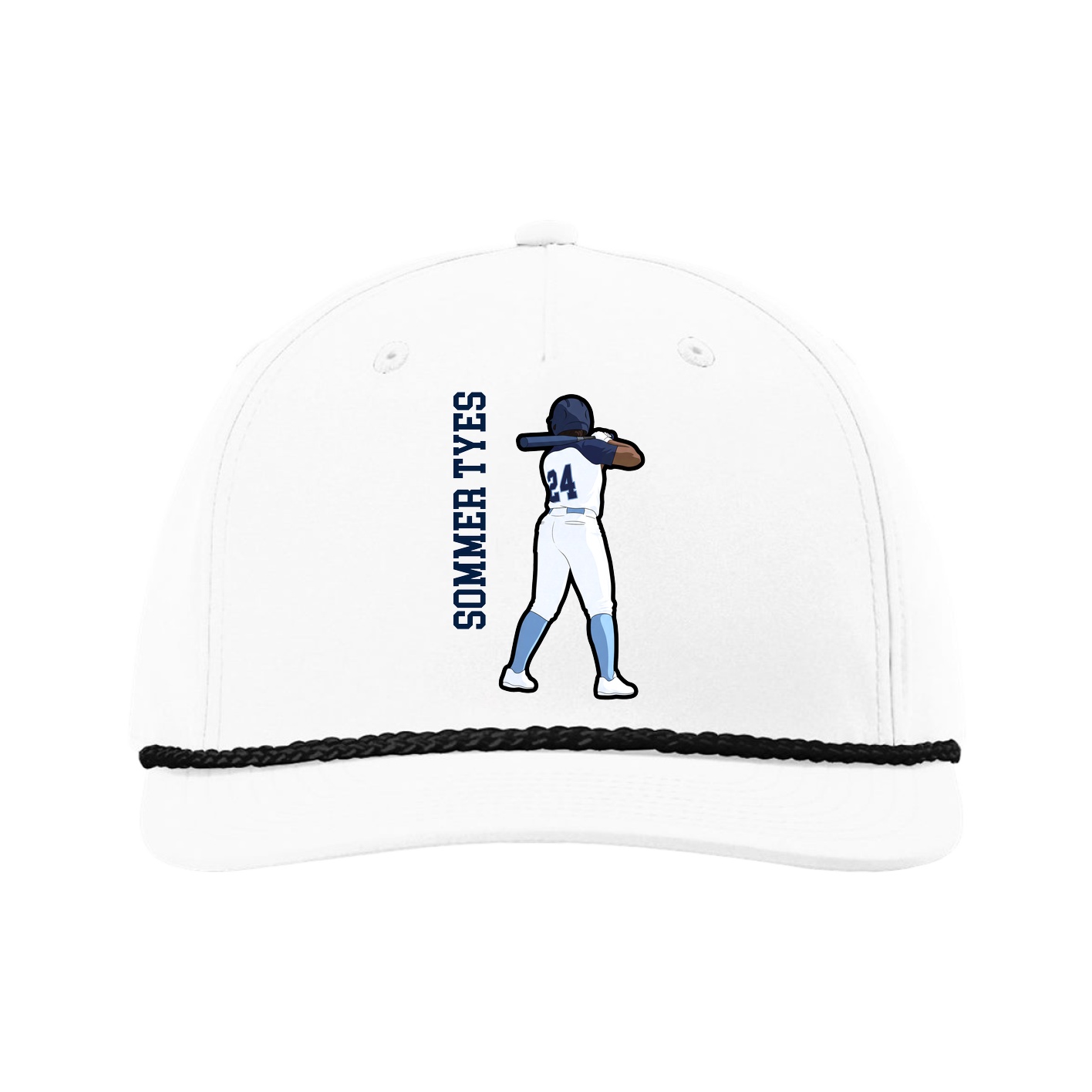 Five-Panel Classic Rope Cap — Name Vertical in White