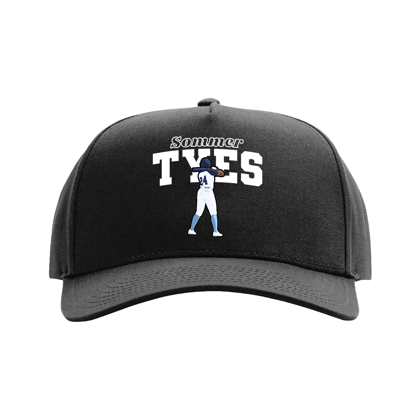 Full Fabric Five-Panel Champ Cap — Name Arch in Black