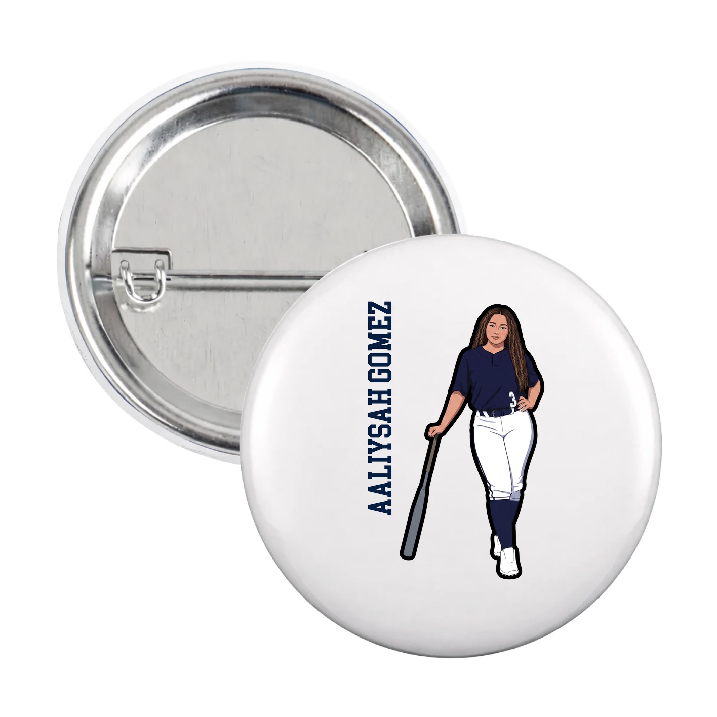 Game Day Button — Name Vertical in White