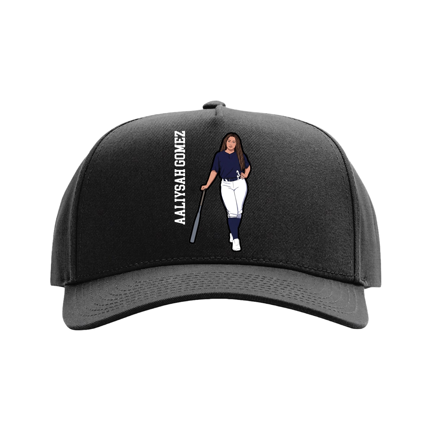 Full Fabric Five-Panel Champ Cap — Name Vertical in Black