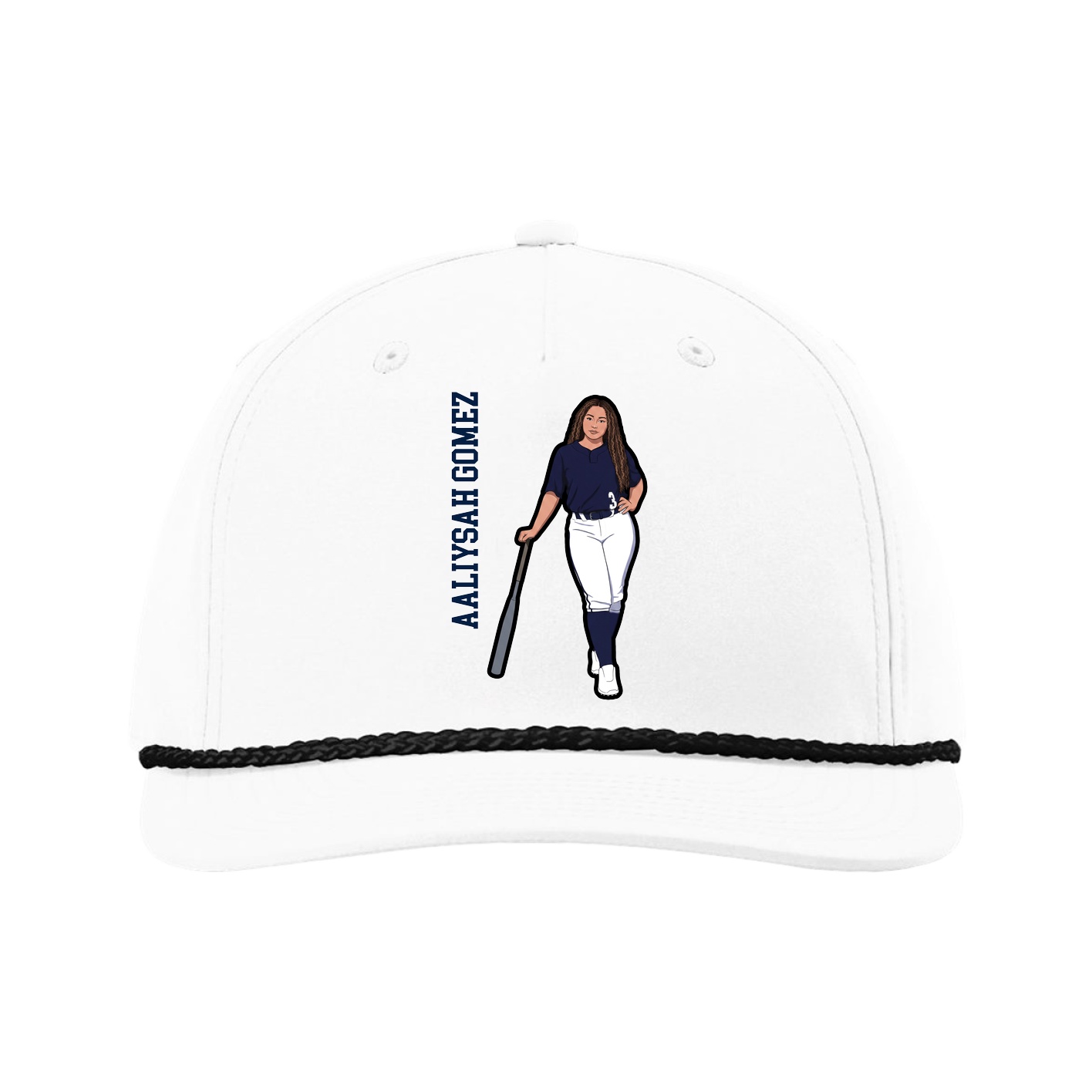 Five-Panel Classic Rope Cap — Name Vertical in White