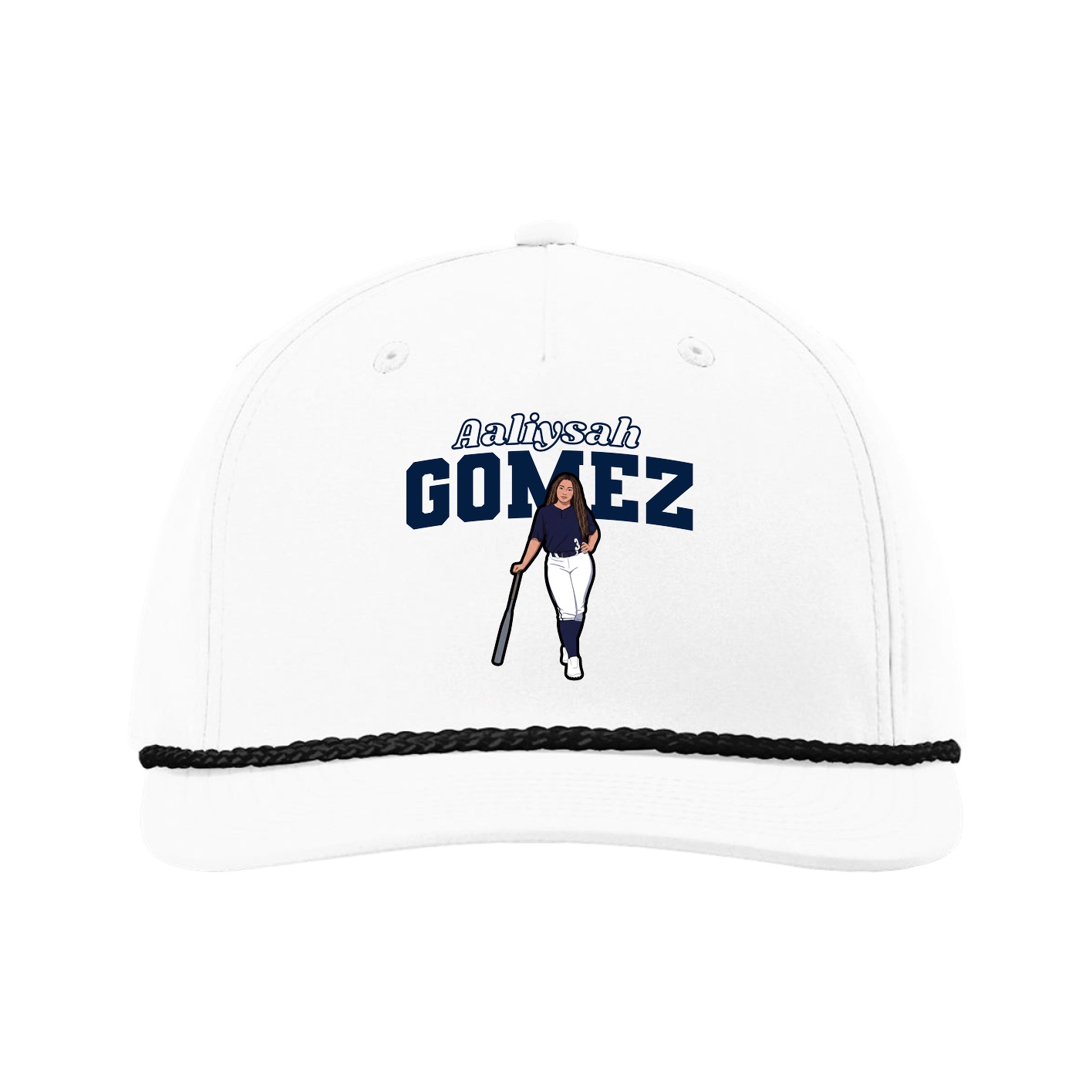 Five-Panel Classic Rope Cap — Name Arch in White