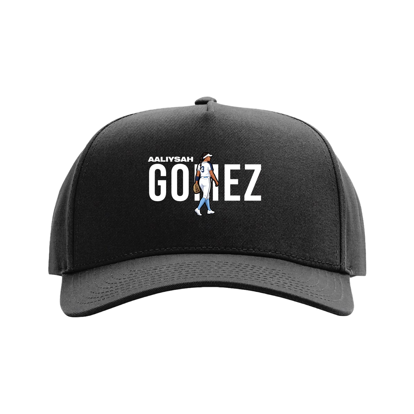 Full Fabric Five-Panel Champ Cap — Player Name in Black
