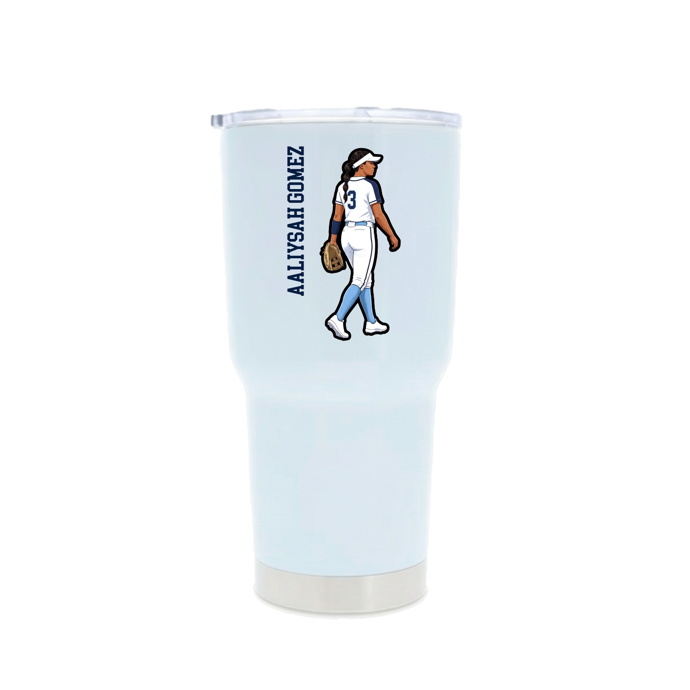 30oz Stainless Steel Tumbler — Name Vertical in White