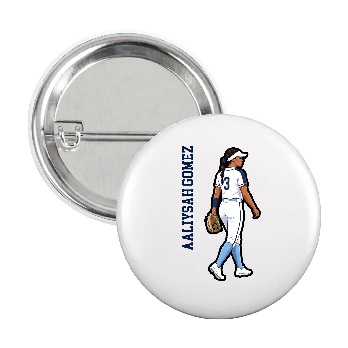 Game Day Button — Name Vertical in White