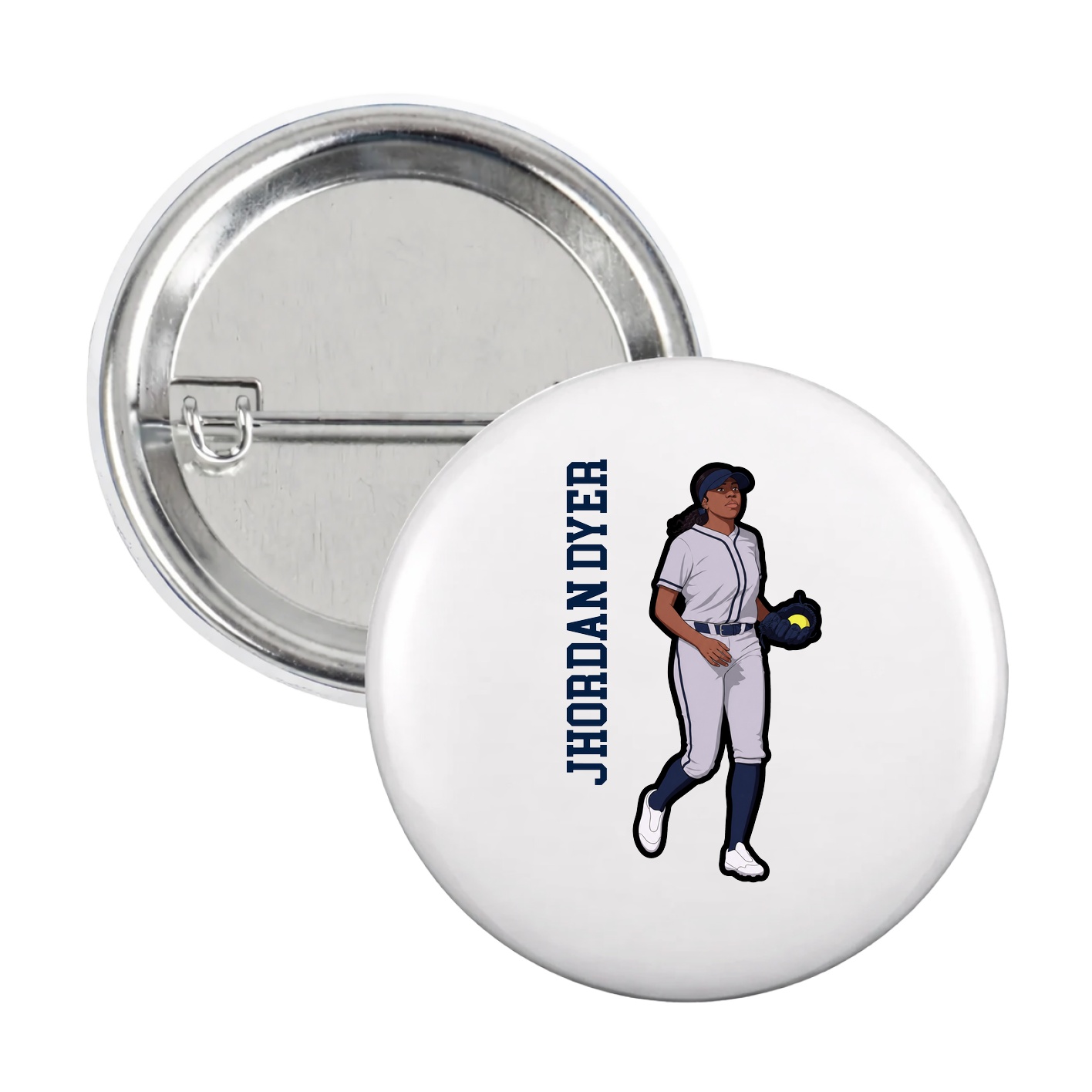 Game Day Button — Name Vertical in White