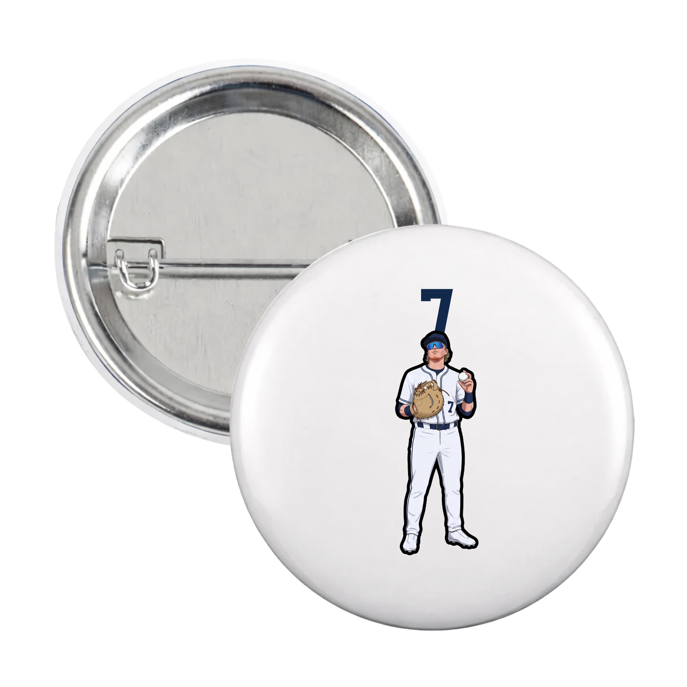 Game Day Button — Number Top in White