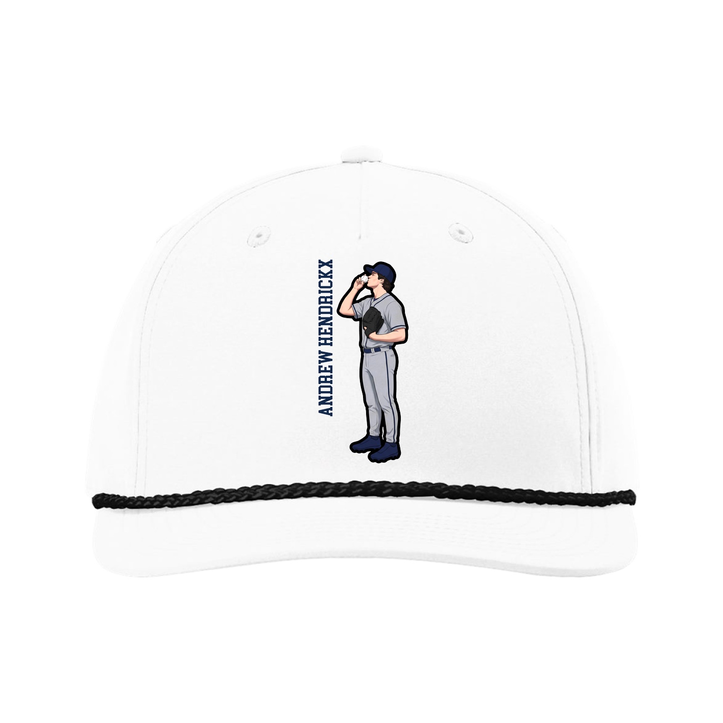 Five-Panel Classic Rope Cap — Name Vertical in White