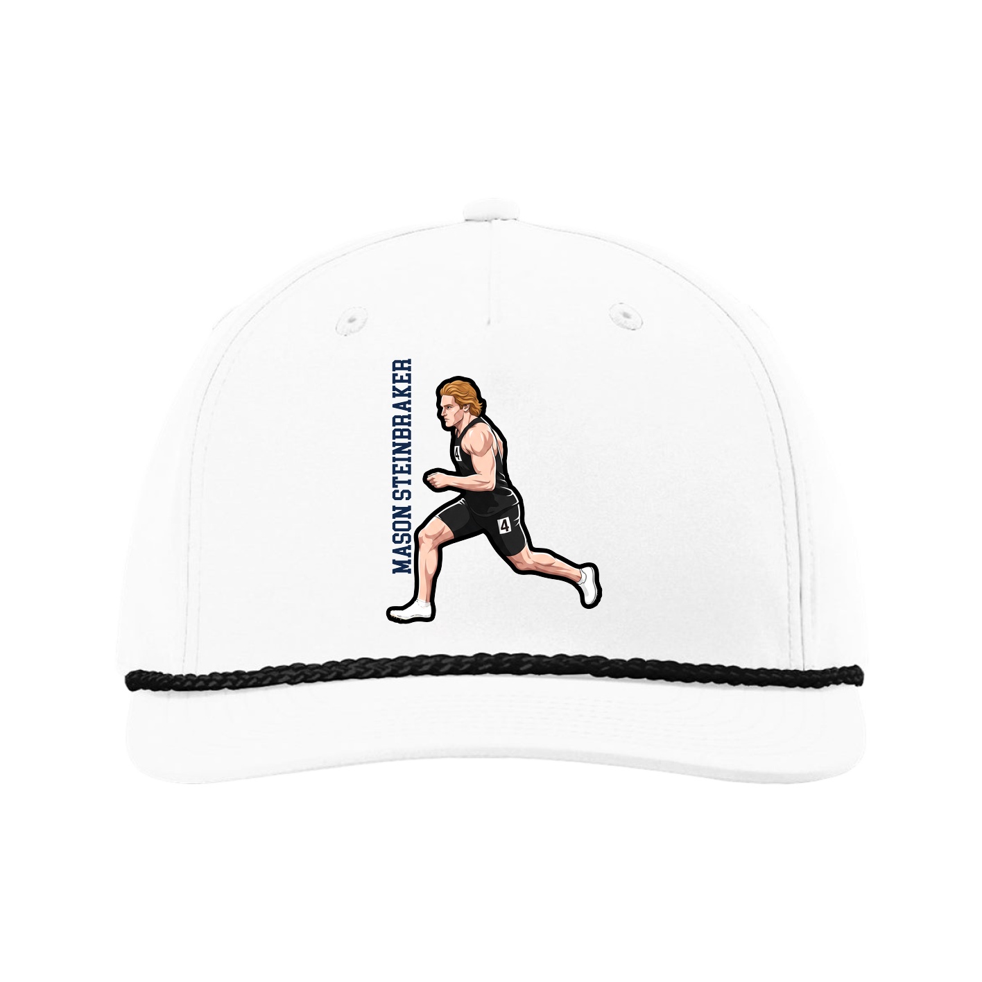 Five-Panel Classic Rope Cap — Name Vertical in White