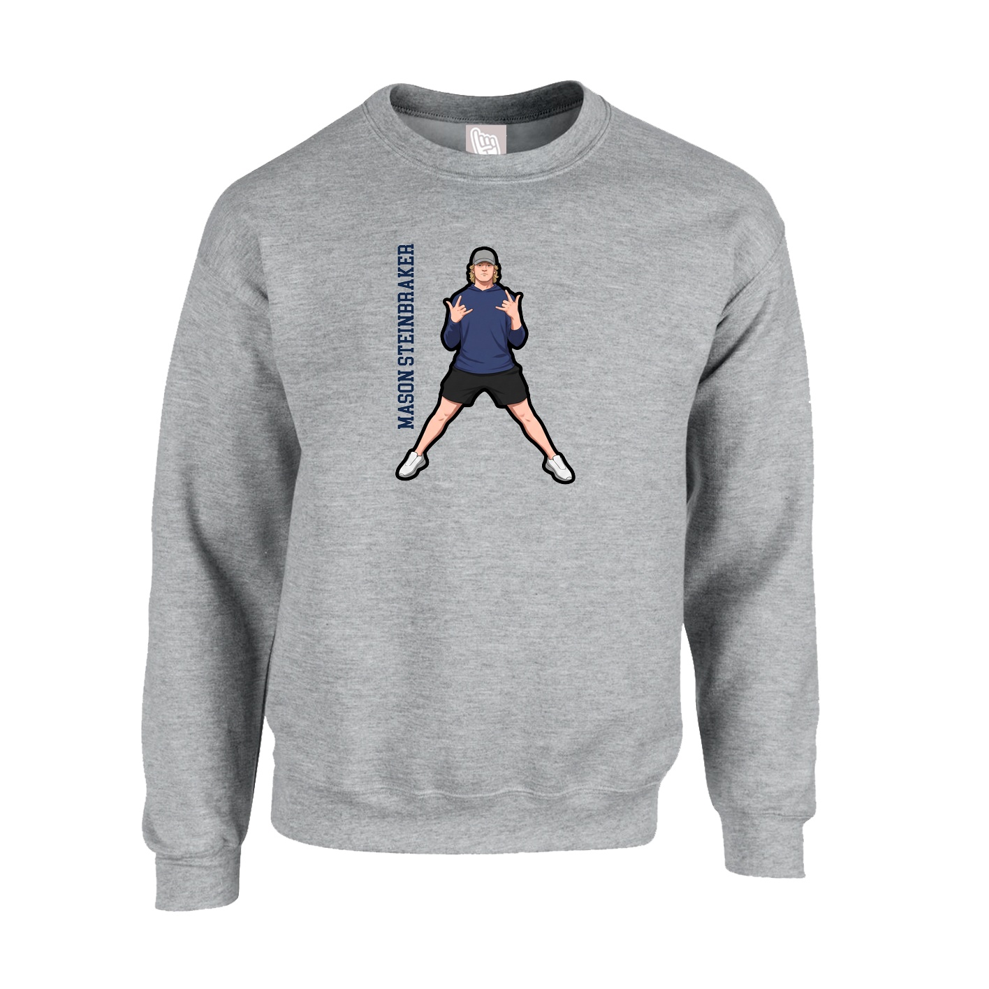 Fleece Crew — Name Vertical in Grey