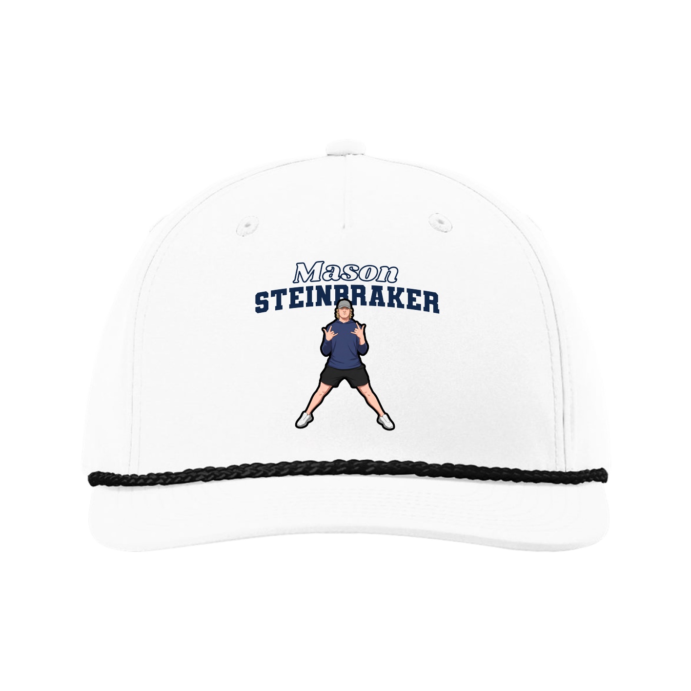 Five-Panel Classic Rope Cap — Name Arch in White
