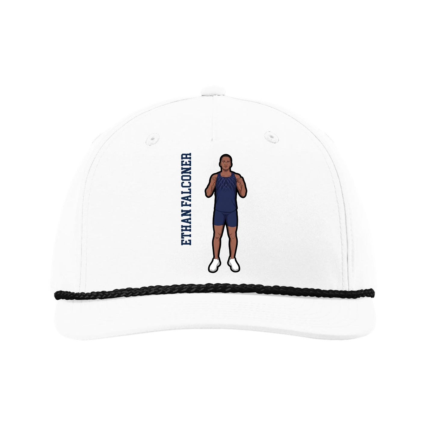 Five-Panel Classic Rope Cap — Name Vertical in White