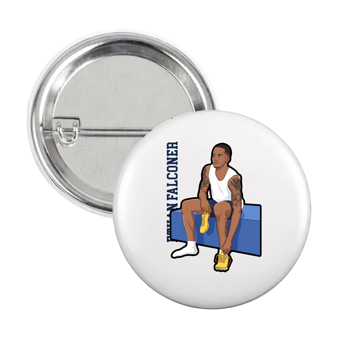 Game Day Button — Name Vertical in White